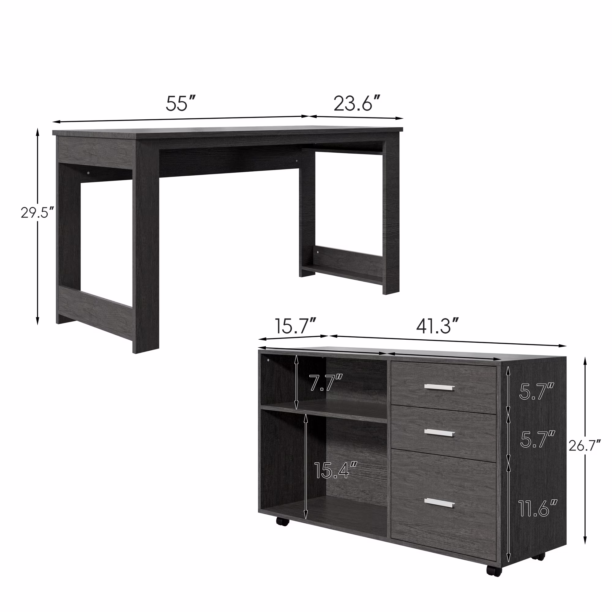 Joywind 55" L Shaped Corner Office Desk with File Cabinet & Wheels – 3 Drawers, 2 Shelves, Home Office Computer Desk with Storage, Gray