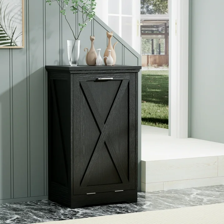 Joywind 13 Gallon Tilt-Out Trash Can Cabinet – Hidden Kitchen Trash Bin with Odor Control & Negative Ion, Pet-Proof Design –Black