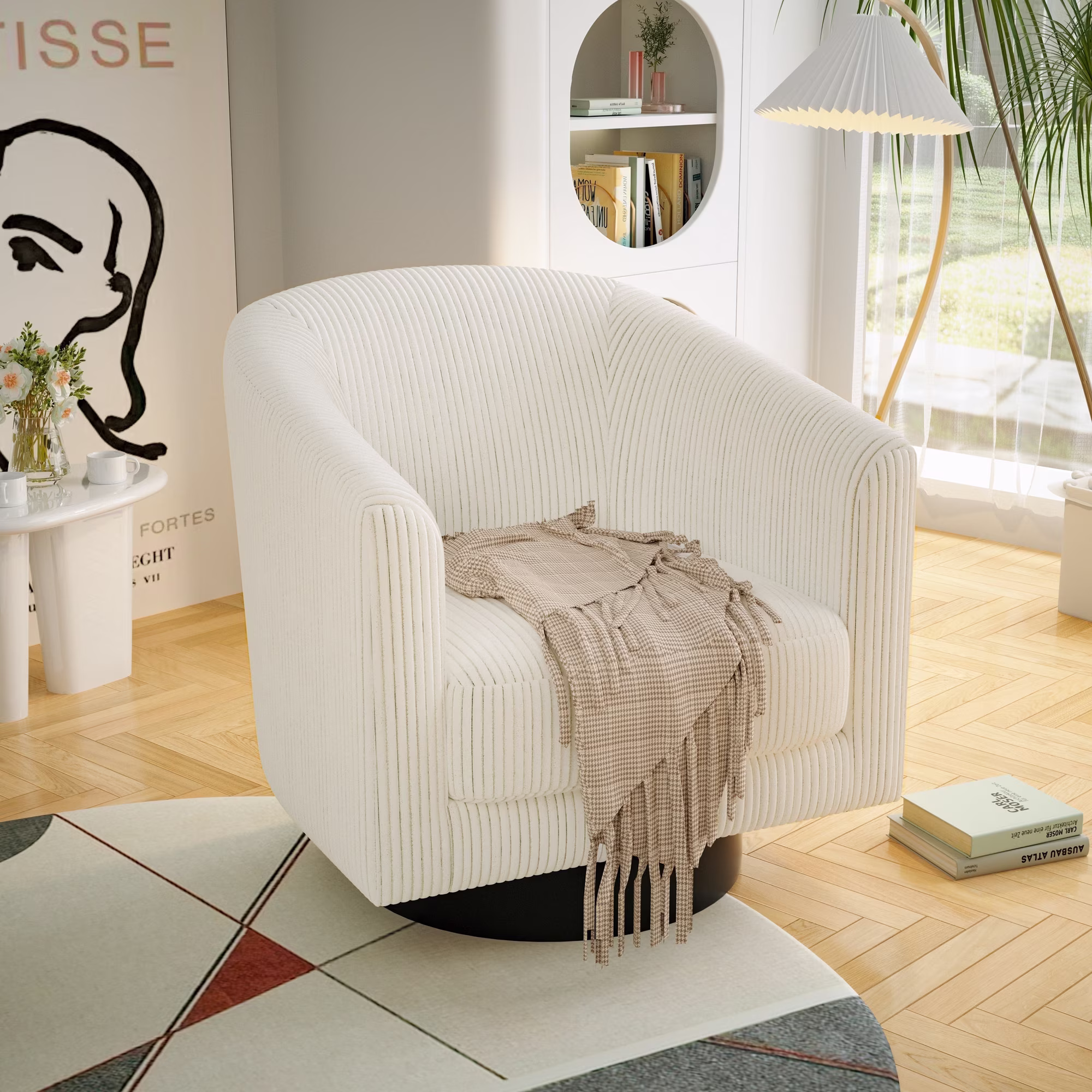 Joywind Corduroy Swivel Barrel Accent Chair, Modern Upholstered Barrel Chair for Living Room