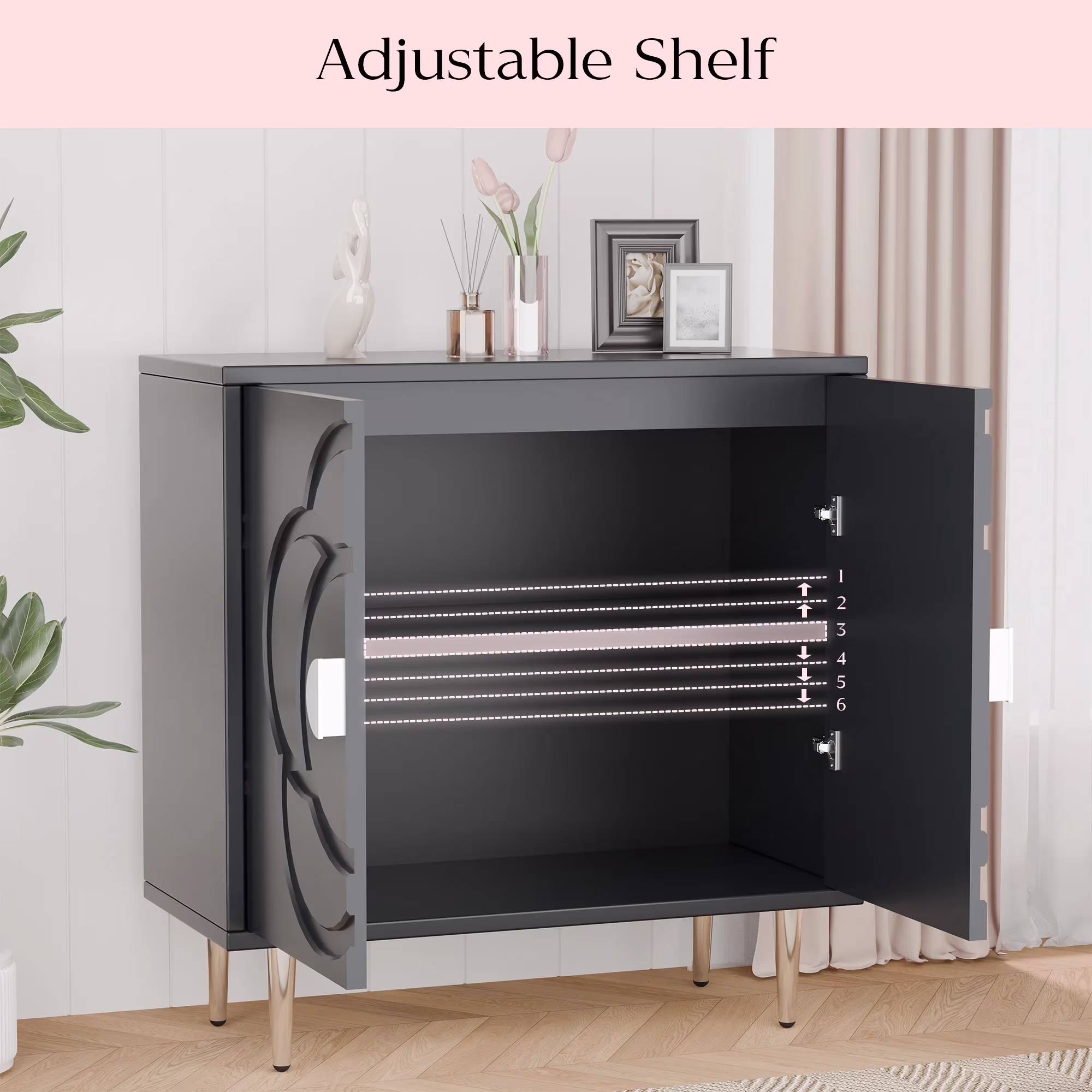 Joywind Floral Accent Cabinet with 2 Doors, Storage Sideboard Cabinet with Adjustable Shelves, Buffet Cabinet for Hallway, Living Room, Kitchen, Gray