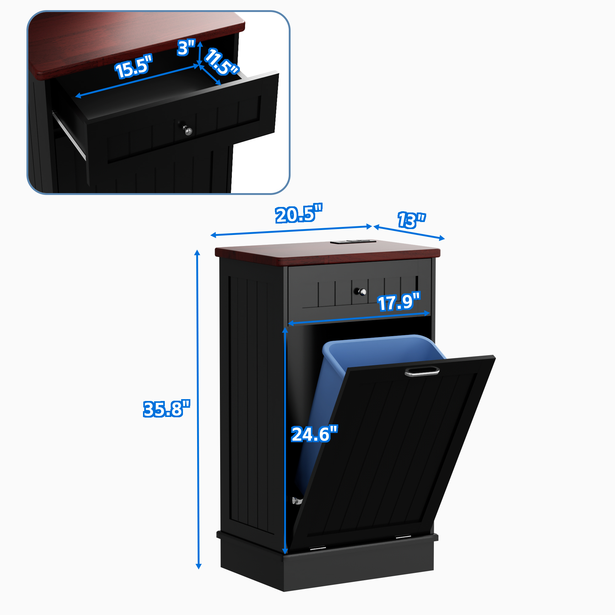 Joywind Tilt-Out Trash Cabinet with Power Outlet, 10 Gallon Storage