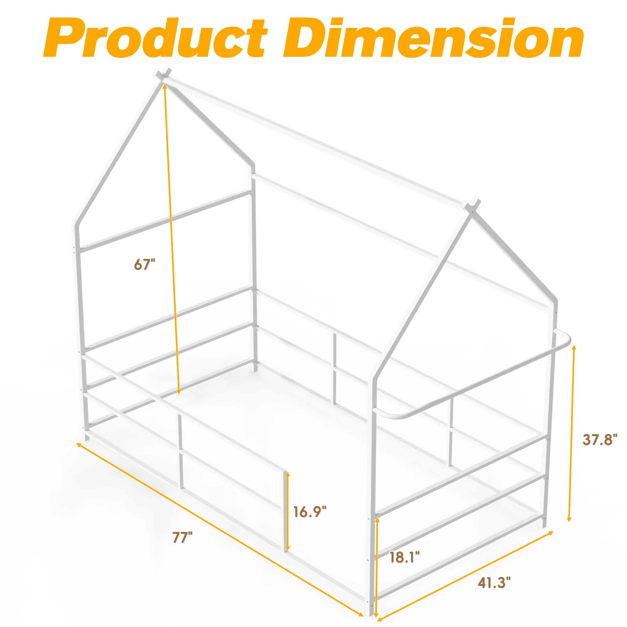 Joywind Metal Twin Floor House Bed with Headboard, Footboard & Guardrails - Montessori Style Bed Frame with Hanging Bar for Boys, Girls