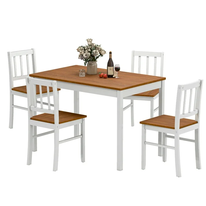 Joywind 5-Piece Solid Wood Dining Set – Rectangular Dining Table with 4 Chairs, Modern Brown Design for Kitchen, Dining Room & Restaurant