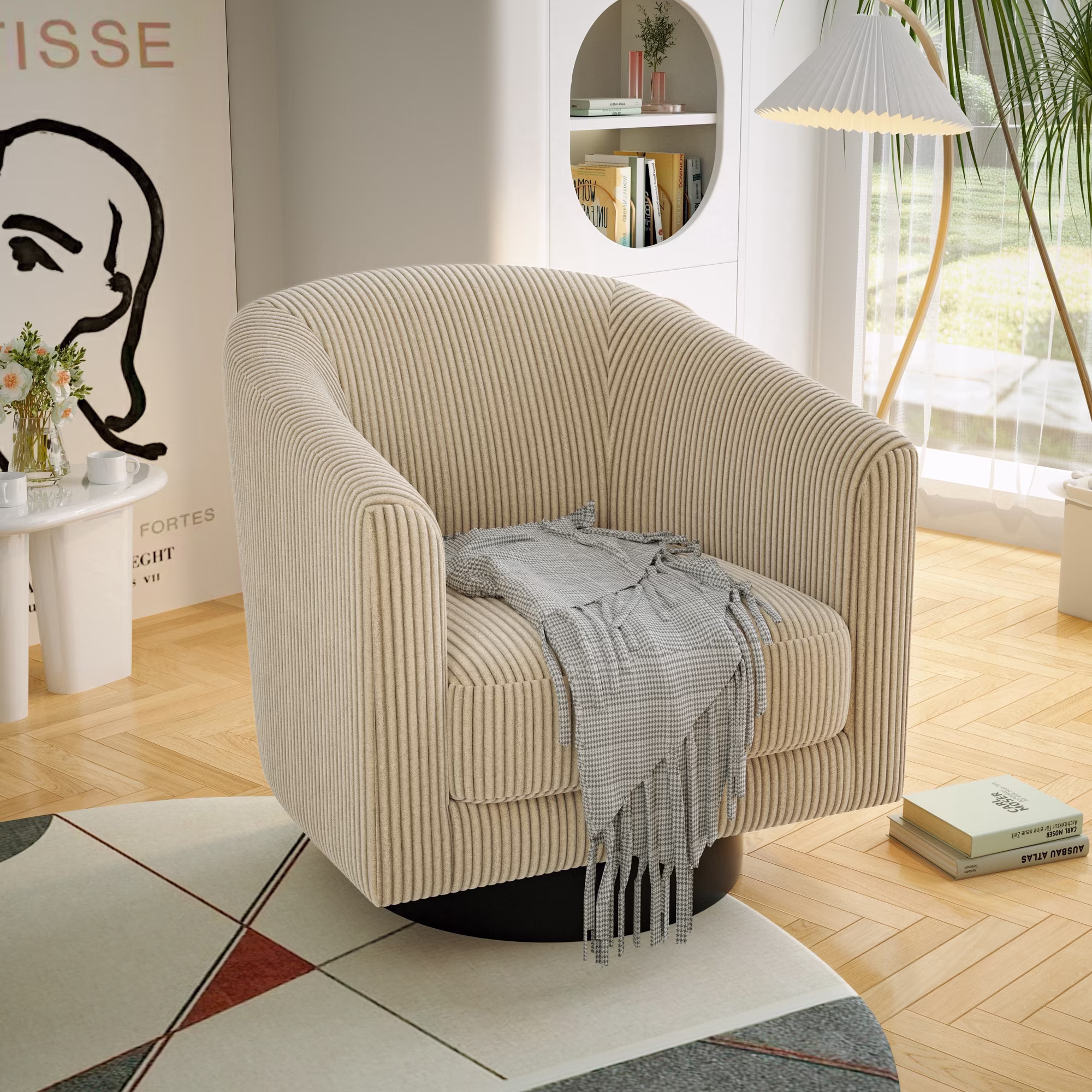 Joywind Corduroy Swivel Barrel Accent Chair, Modern Upholstered Barrel Chair for Living Room