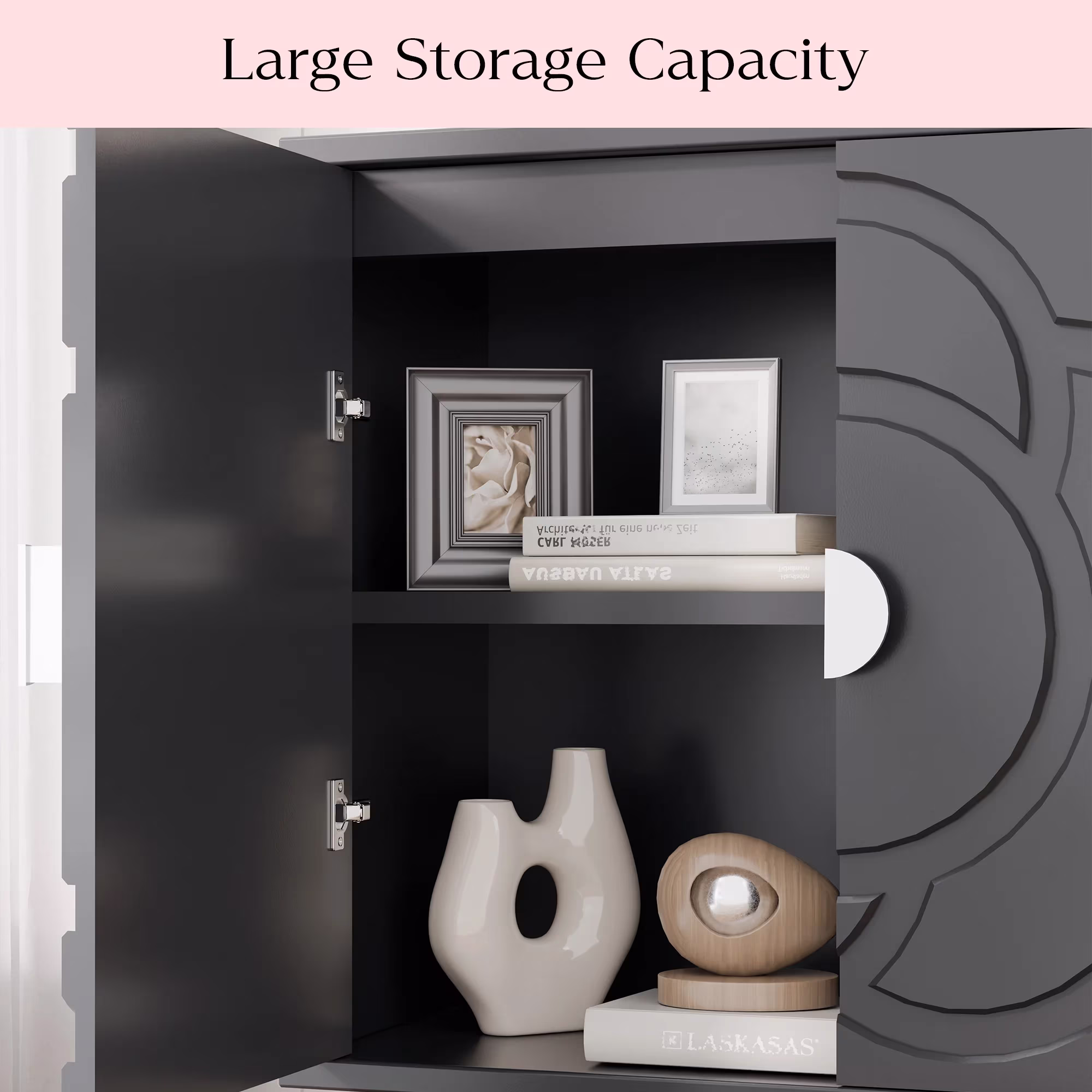 Joywind Floral Accent Cabinet with 2 Doors, Storage Sideboard Cabinet with Adjustable Shelves, Buffet Cabinet for Hallway, Living Room, Kitchen, Gray