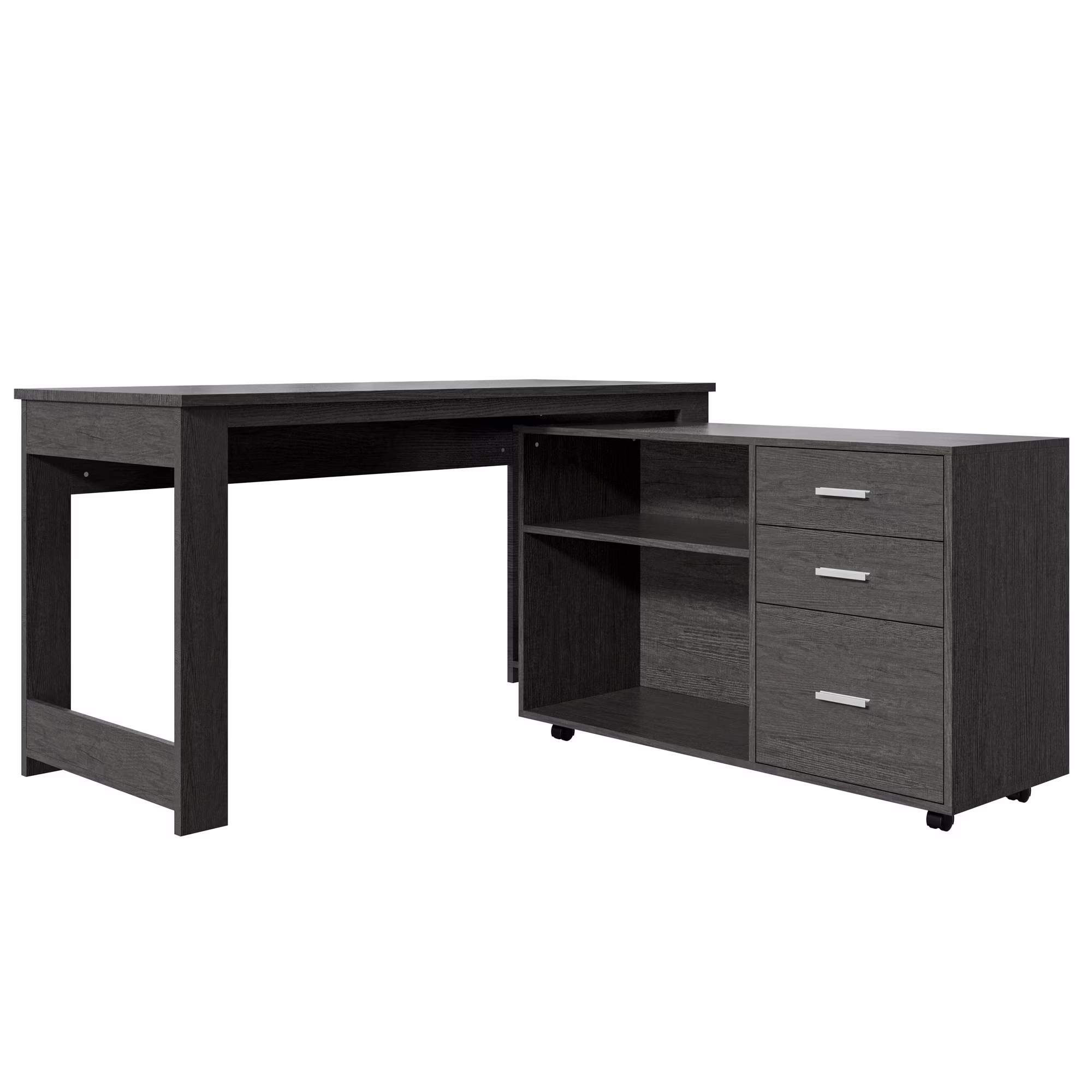 Joywind 55" L Shaped Corner Office Desk with File Cabinet & Wheels – 3 Drawers, 2 Shelves, Home Office Computer Desk with Storage, Gray