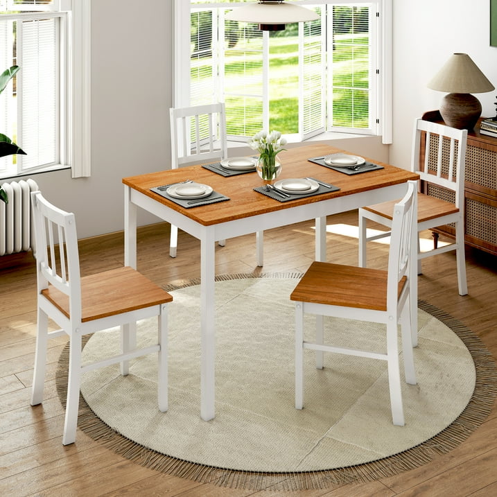 Joywind 5-Piece Solid Wood Dining Set – Rectangular Dining Table with 4 Chairs, Modern Brown Design for Kitchen, Dining Room & Restaurant