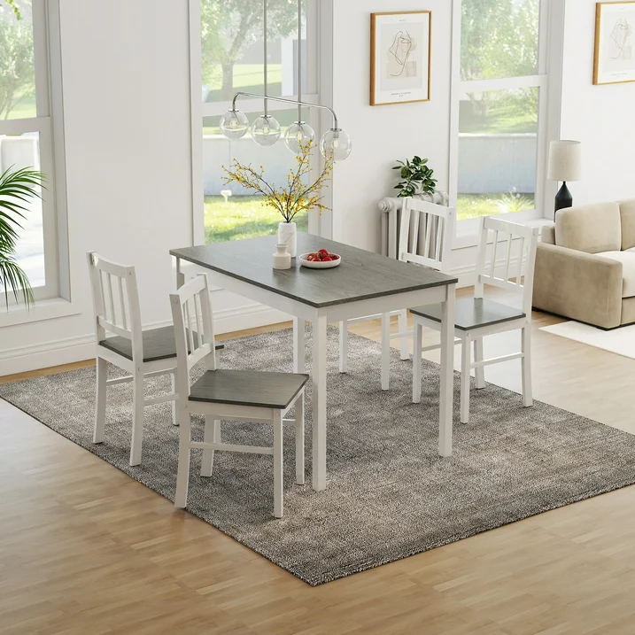 Joywind 5-Piece Solid Wood Dining Set – Rectangular Dining Table with 4 Chairs, Modern Brown Design for Kitchen, Dining Room & Restaurant