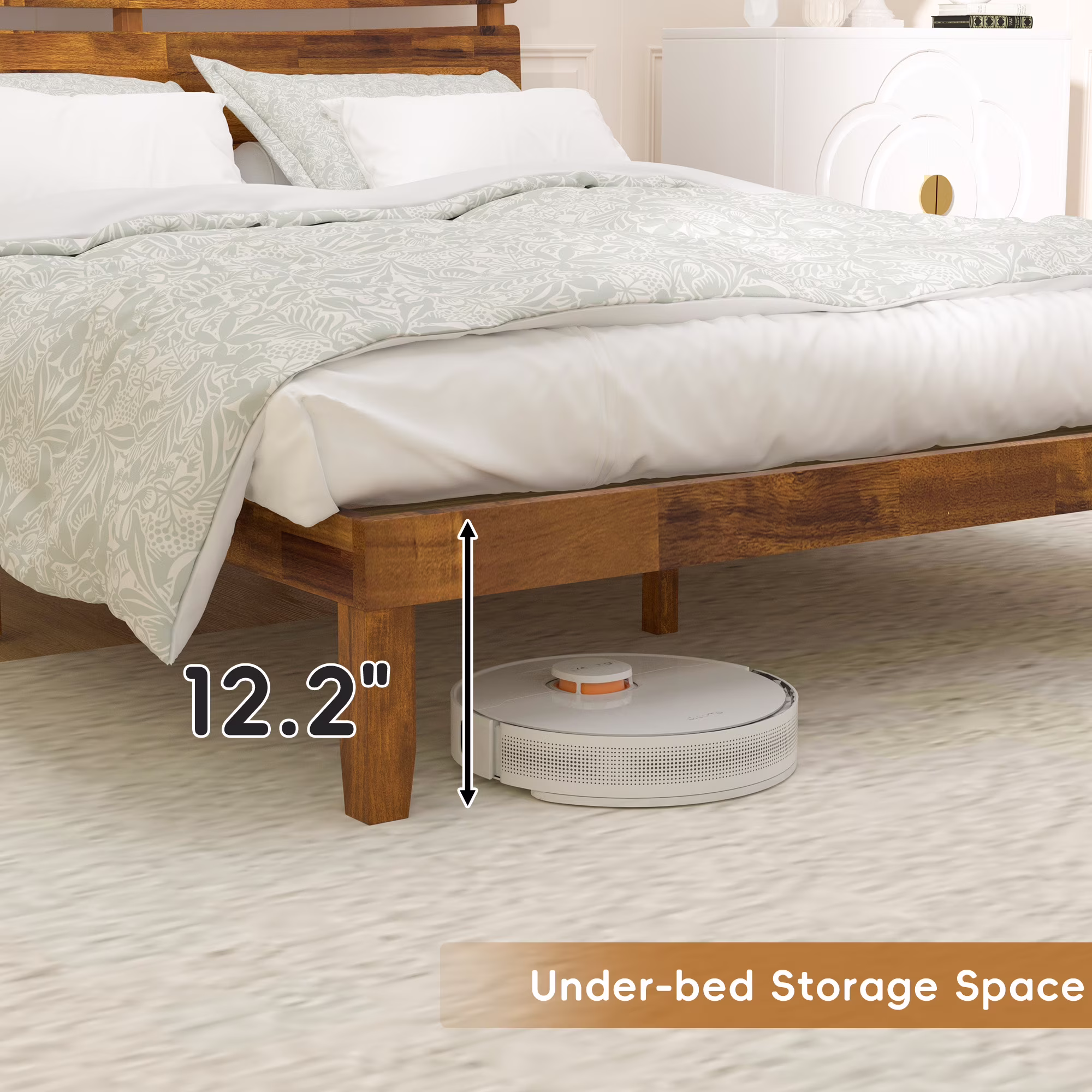 Joywind Wood Queen Bed Frame with Headboard, Wooden Platform Bed Frame Queen Size