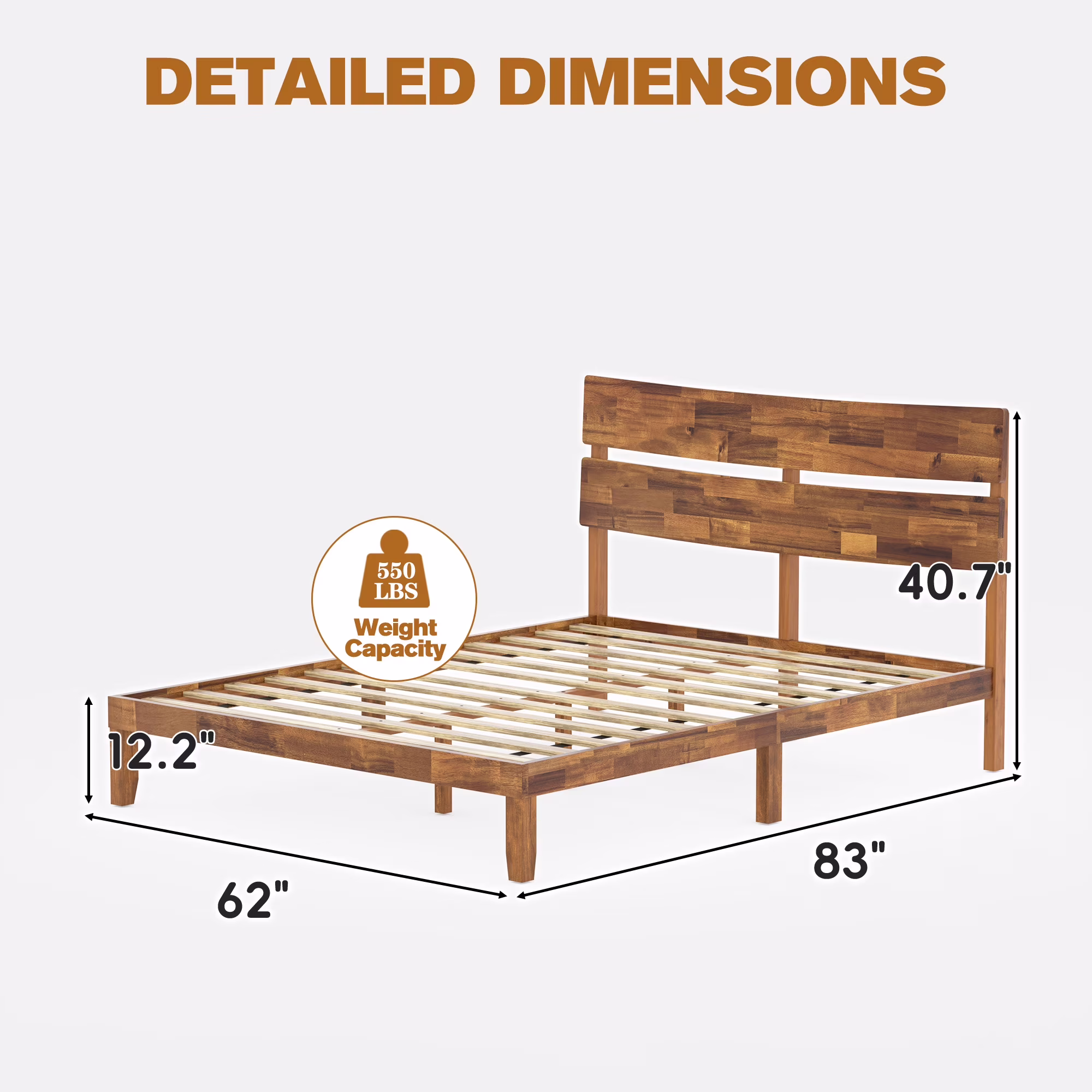 Joywind Wood Queen Bed Frame with Headboard, Wooden Platform Bed Frame Queen Size