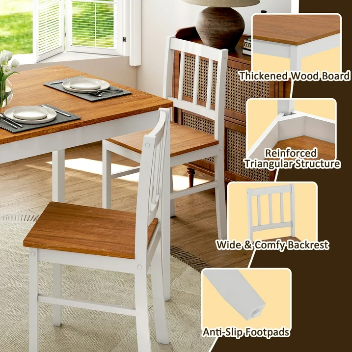 Joywind 5-Piece Solid Wood Dining Set – Rectangular Dining Table with 4 Chairs, Modern Brown Design for Kitchen, Dining Room & Restaurant