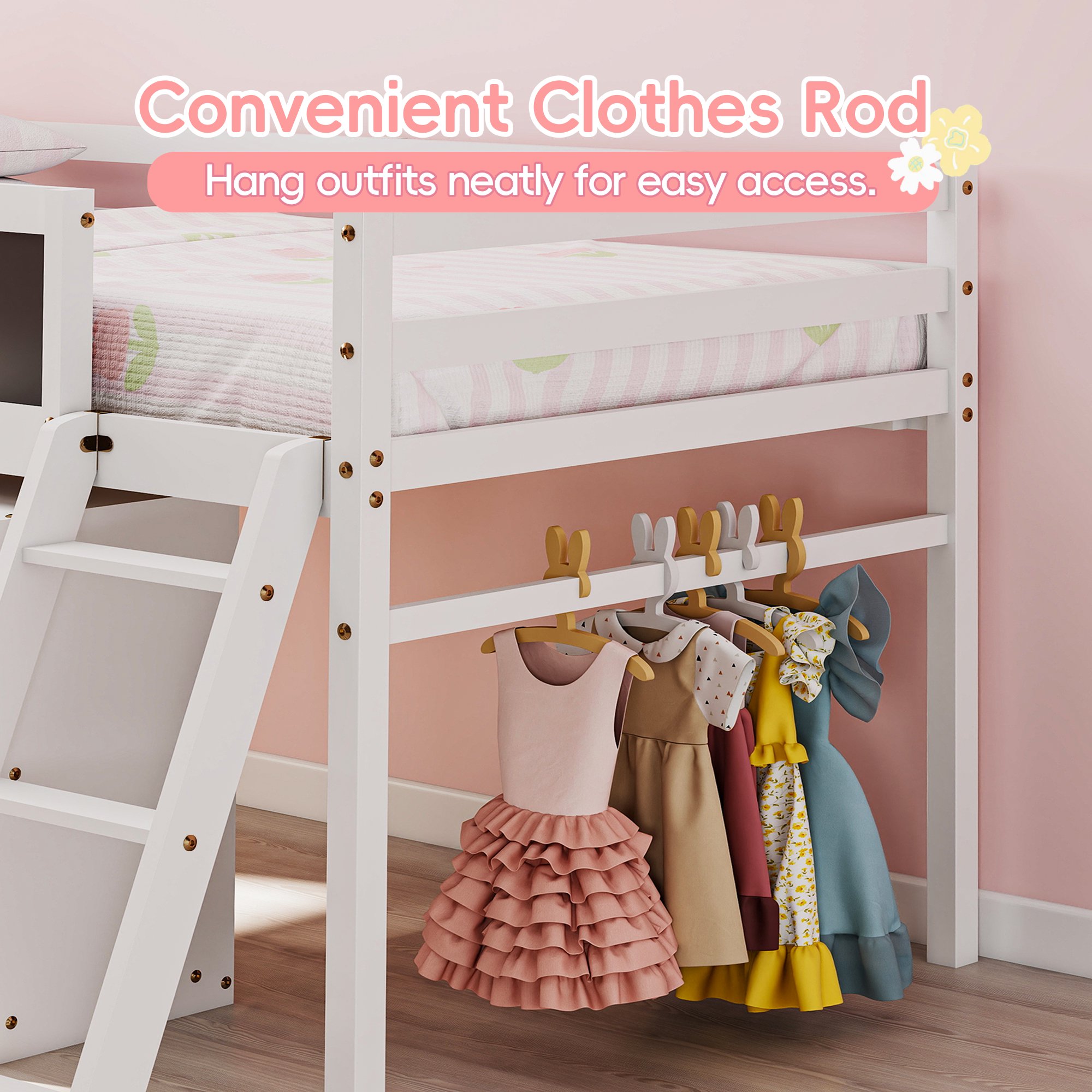 Joywind Twin Low Loft Bed with Storage & Desk for Kids Teens, Solid Wood Bed Frame