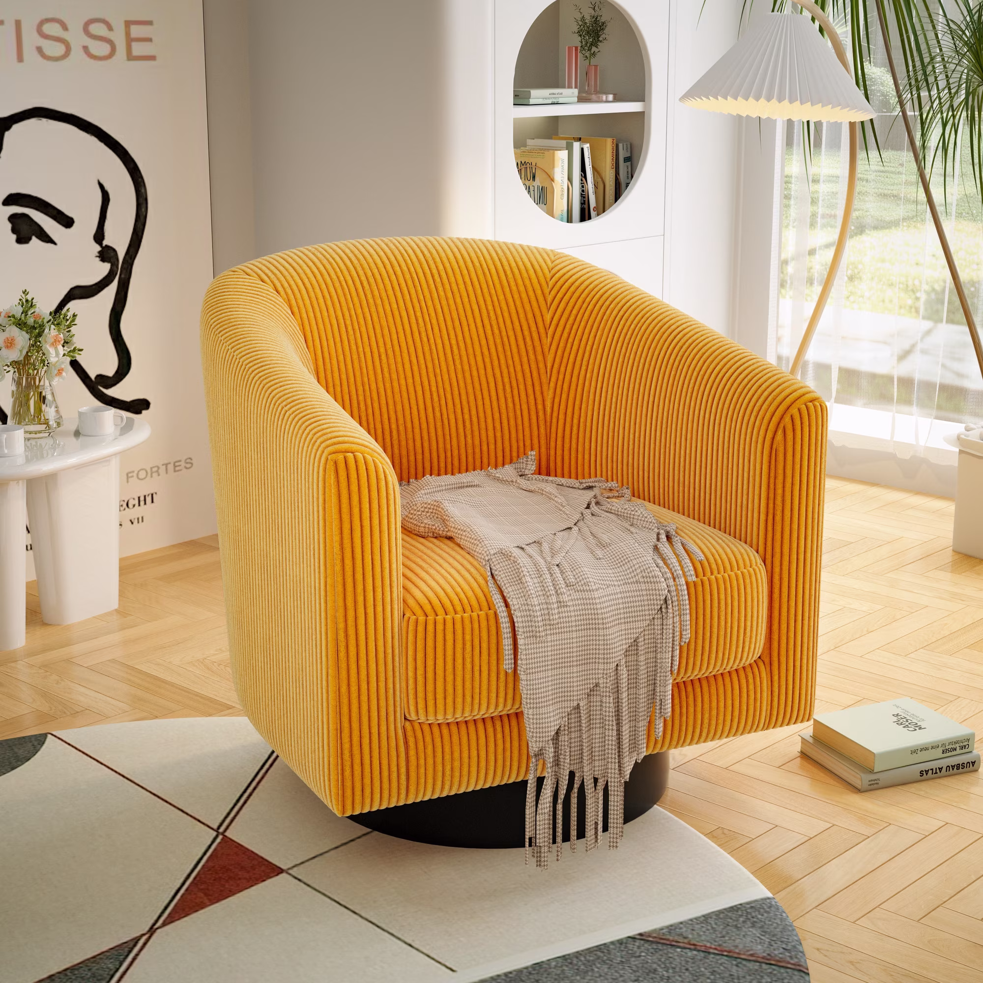 Joywind Corduroy Swivel Barrel Accent Chair, Modern Upholstered Barrel Chair for Living Room