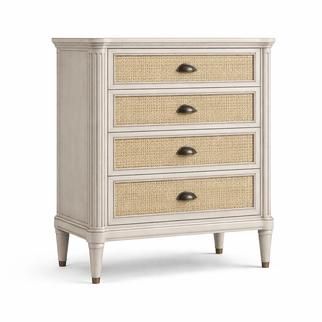 Kommode Holz und Rattan mit 4 Schubladen-HOMFLARE