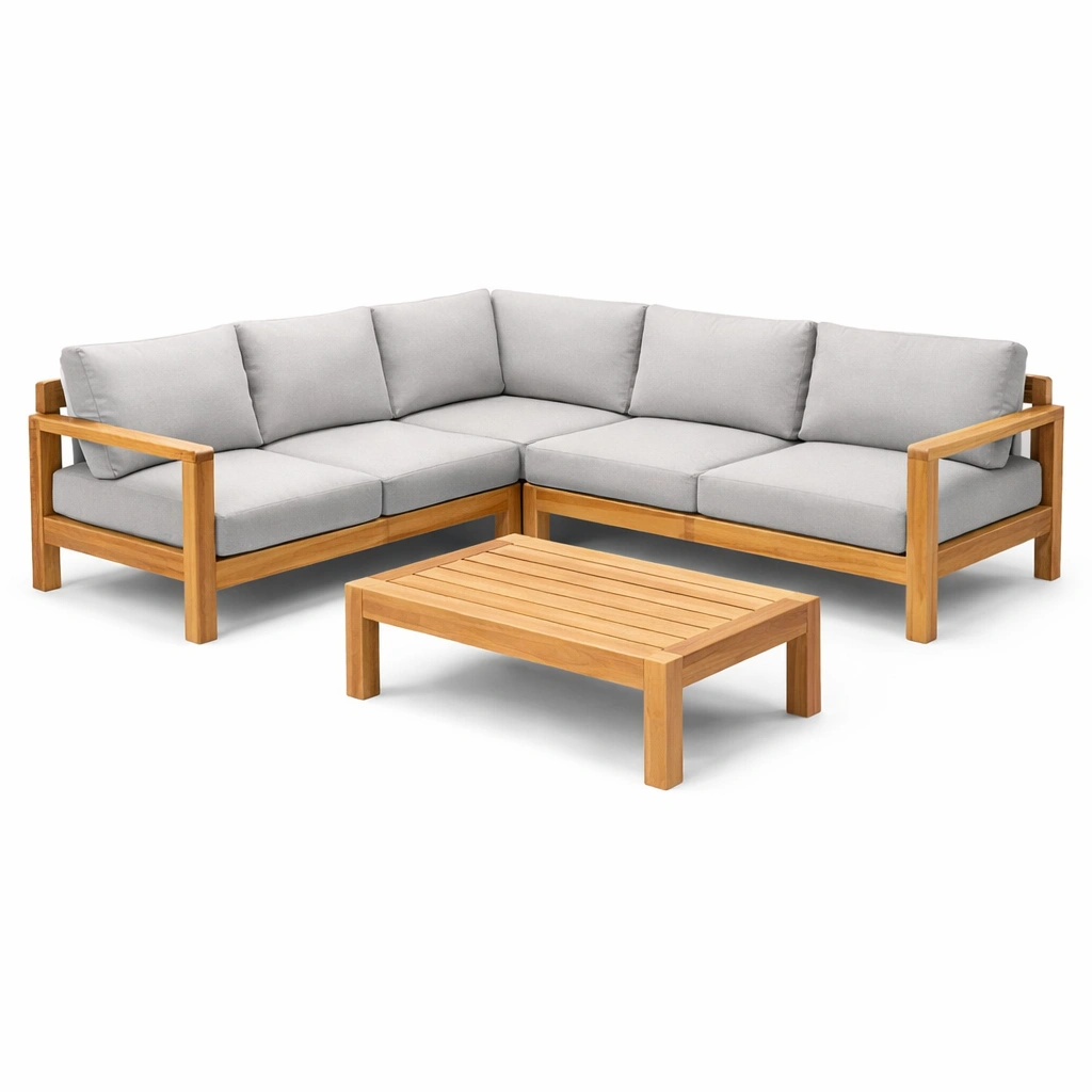 Loungeset Teakholz Grau mit Couchtisch-NESTAMBIENCE