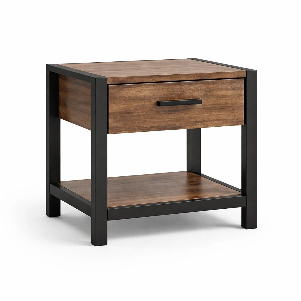 Nachttisch Holzfurnier Metallrahmen mit 1 Schublade 50x40x60 cm-NESTAMBIENCE