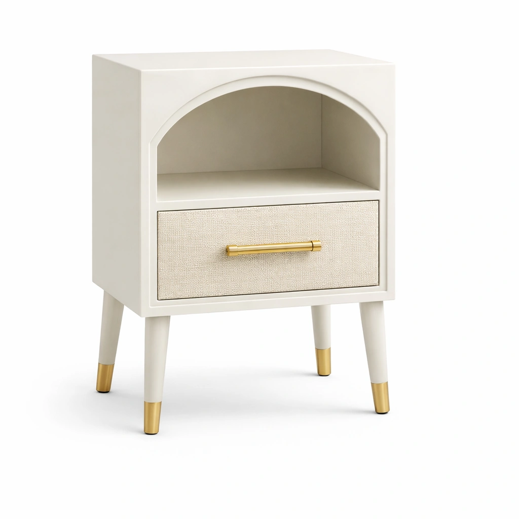 Nachttisch Holzwerkstoff und Stoff Weiß mit Schublade-NESTAMBIENCE