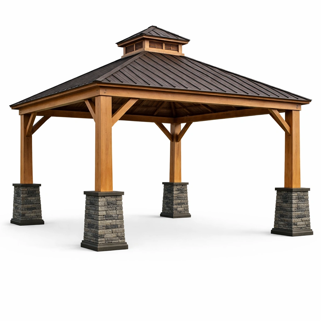 Pavillon Lärchenholz und Stahl Braun Grau-NESTAMBIENCE