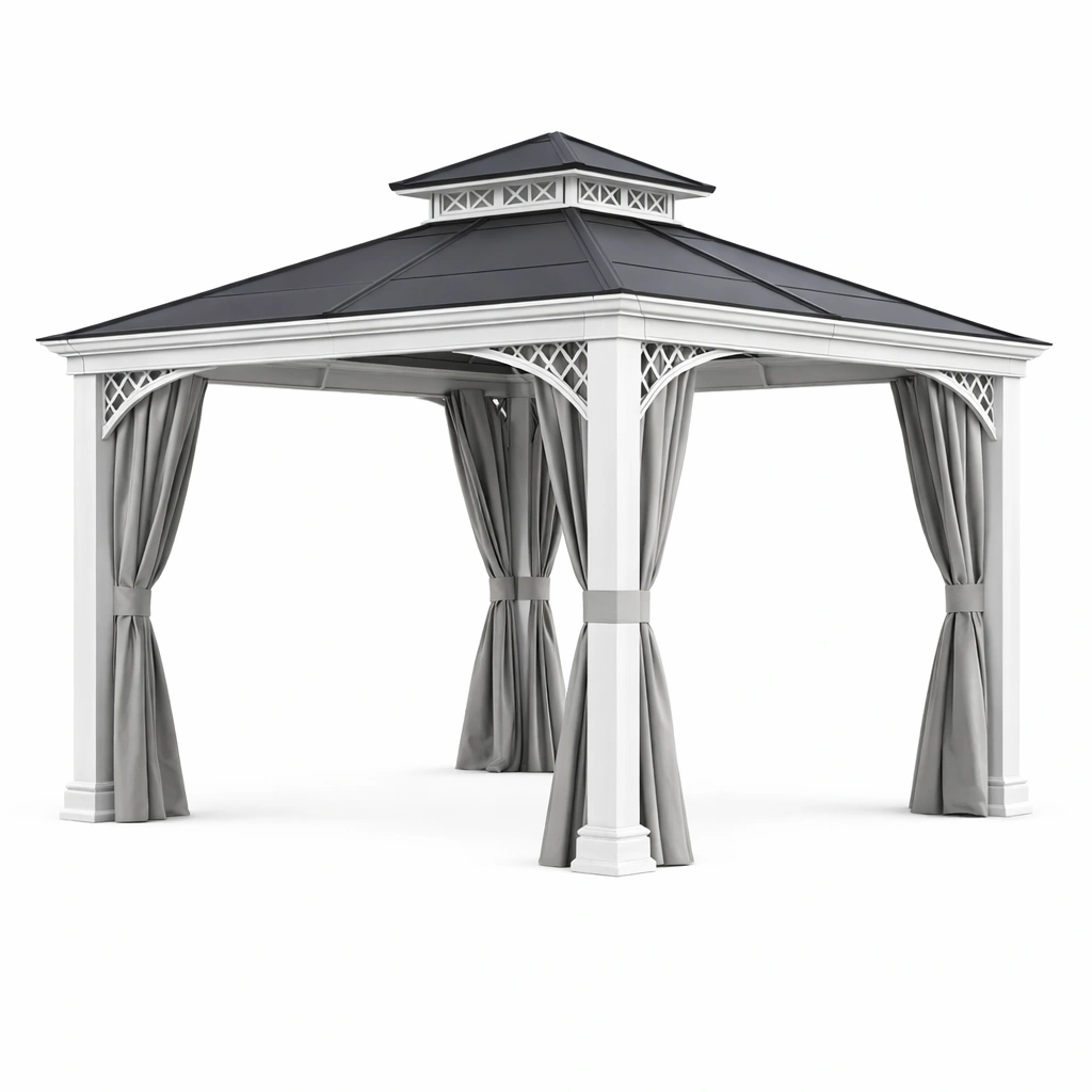 Pavillon Aluminium und Stahl mit Polyester Vorhängen Grau-NESTAMBIENCE