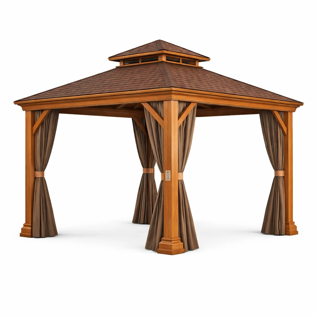 Pavillon Zedernholz mit Polyester Vorhängen-NESTAMBIENCE