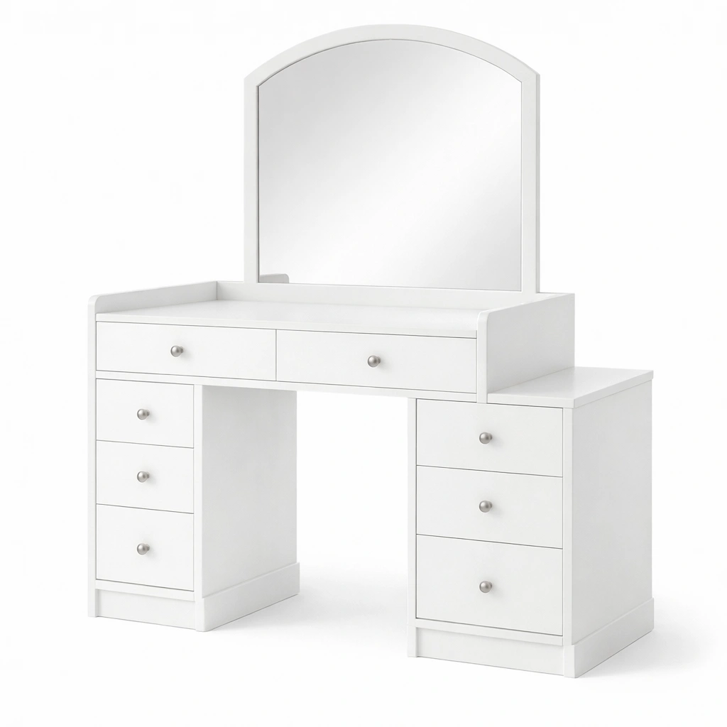 Schminktisch Holz Weiß mit Spiegel und Schubladen-NESTAMBIENCE