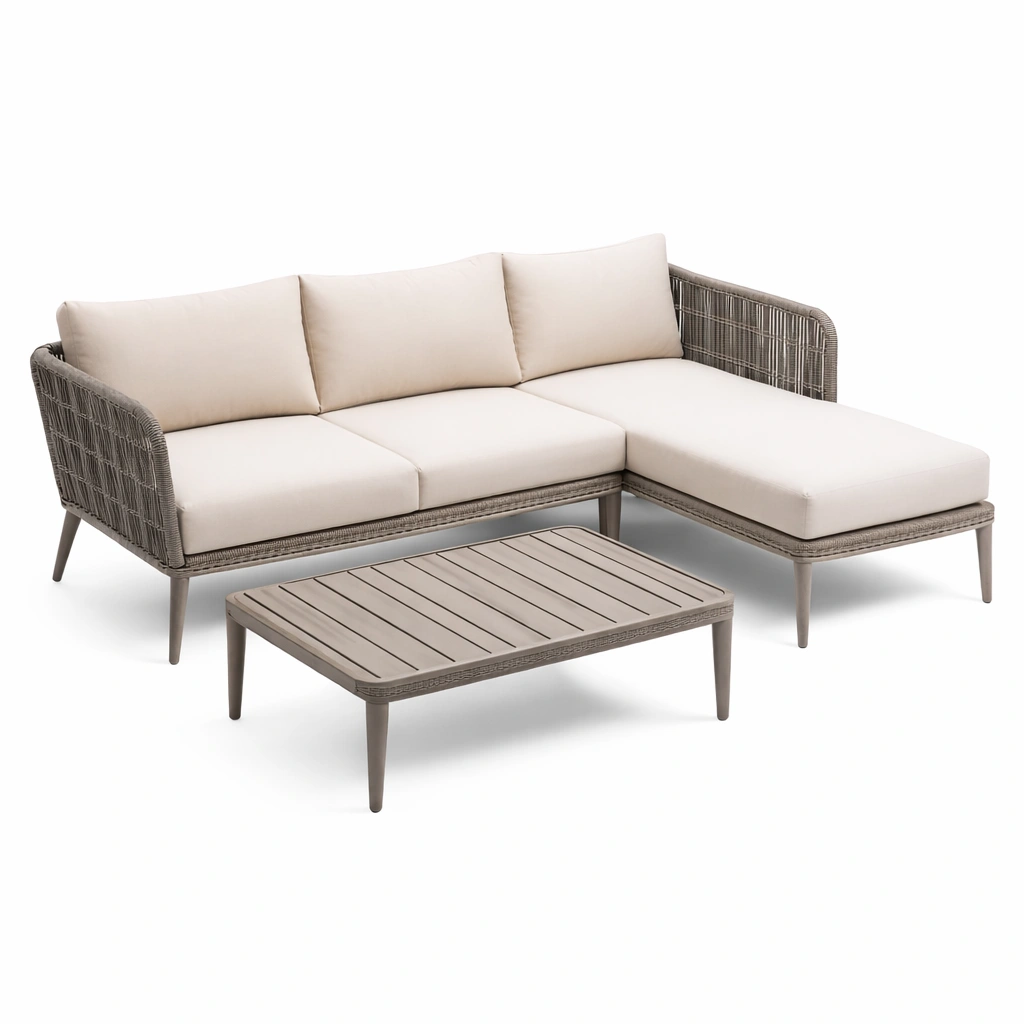 Loungeset Polypropylen Rattan Beige mit Tisch-NESTHARMONIC