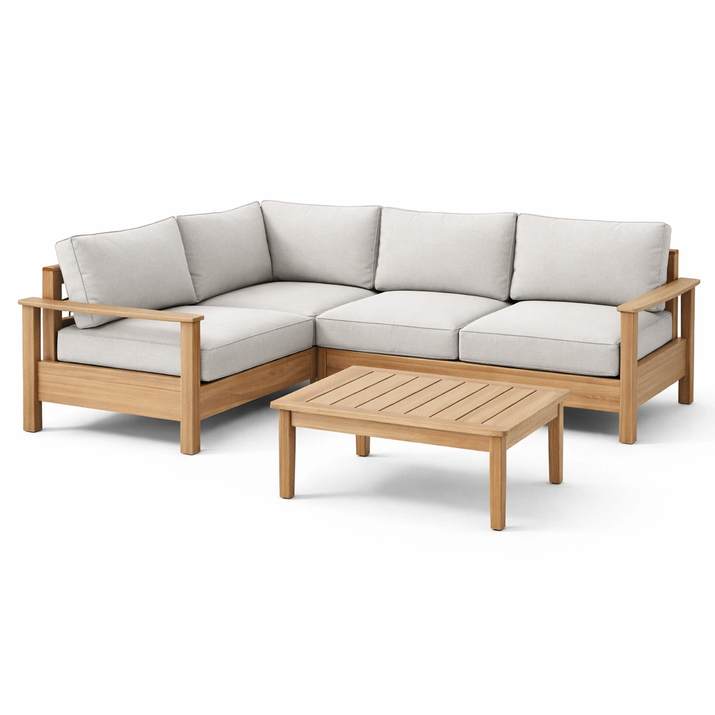 Loungeset Teakholz mit Polyesterbezug und Tisch-NESTHARMONIC