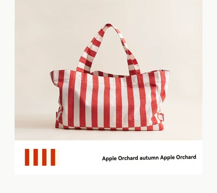 Natural Cotton and Linen Striped Canvas Bag