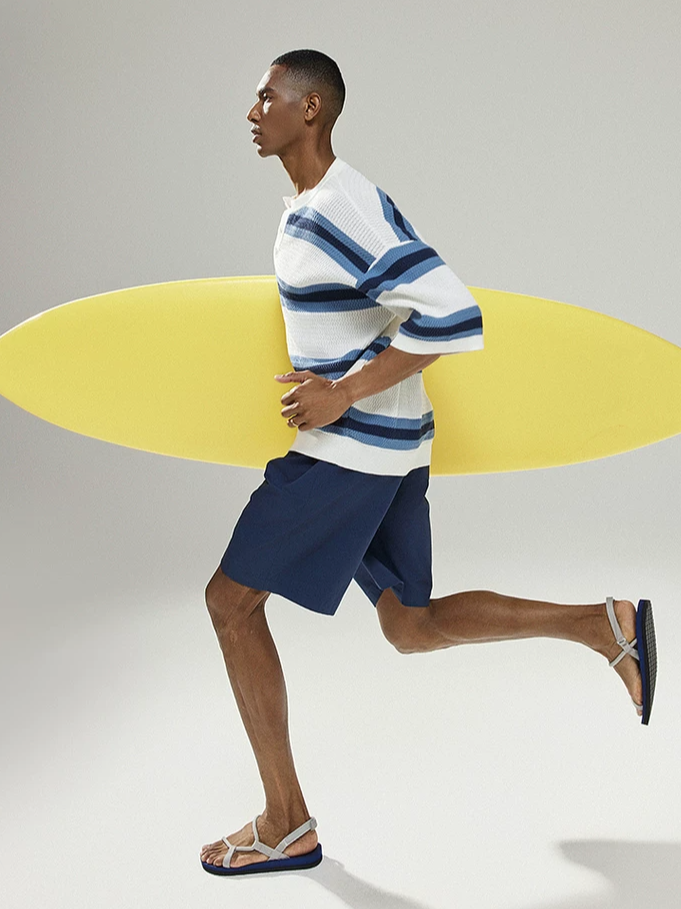 Blue and White Striped Henley T-Shirt