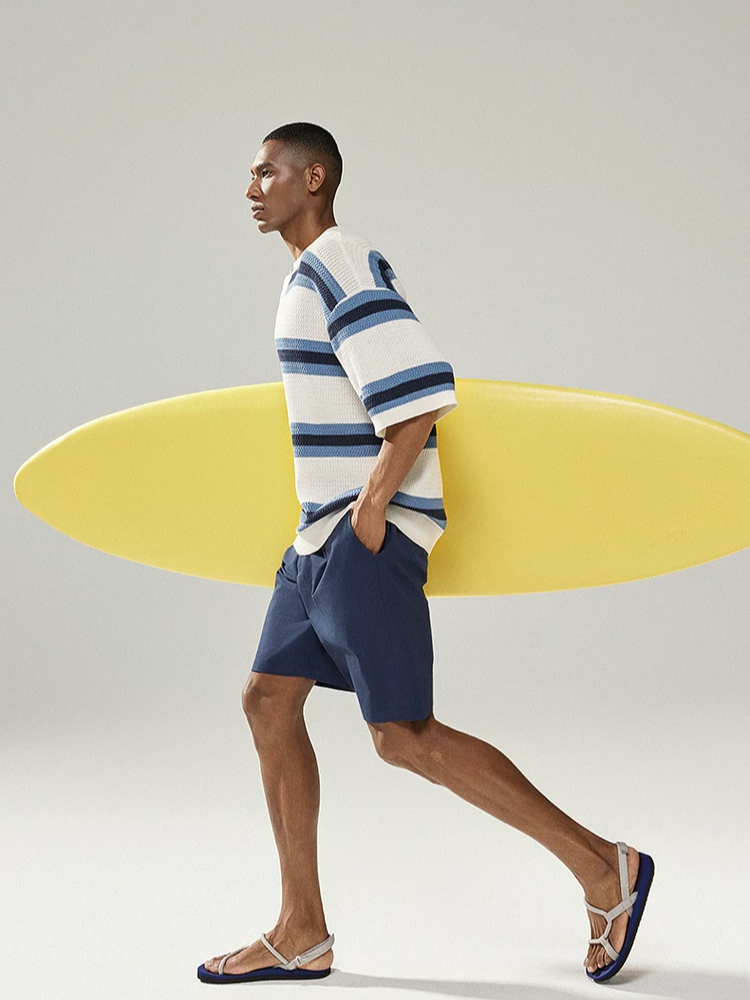 Blue and White Striped Henley T-Shirt