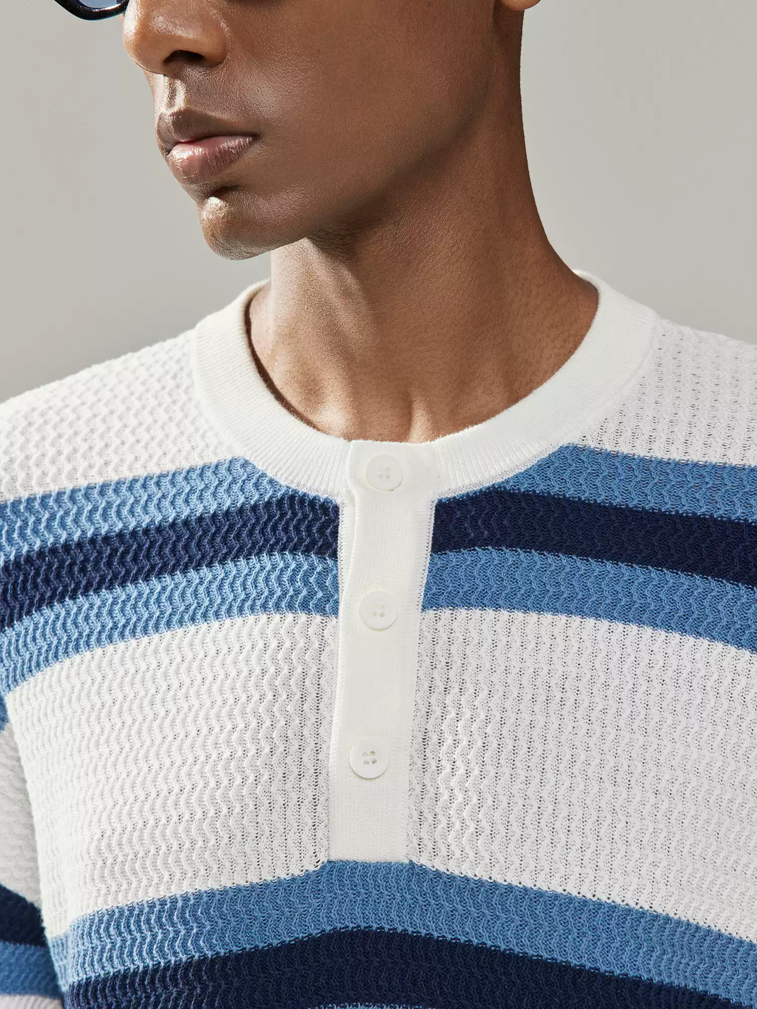 Blue and White Striped Henley T-Shirt