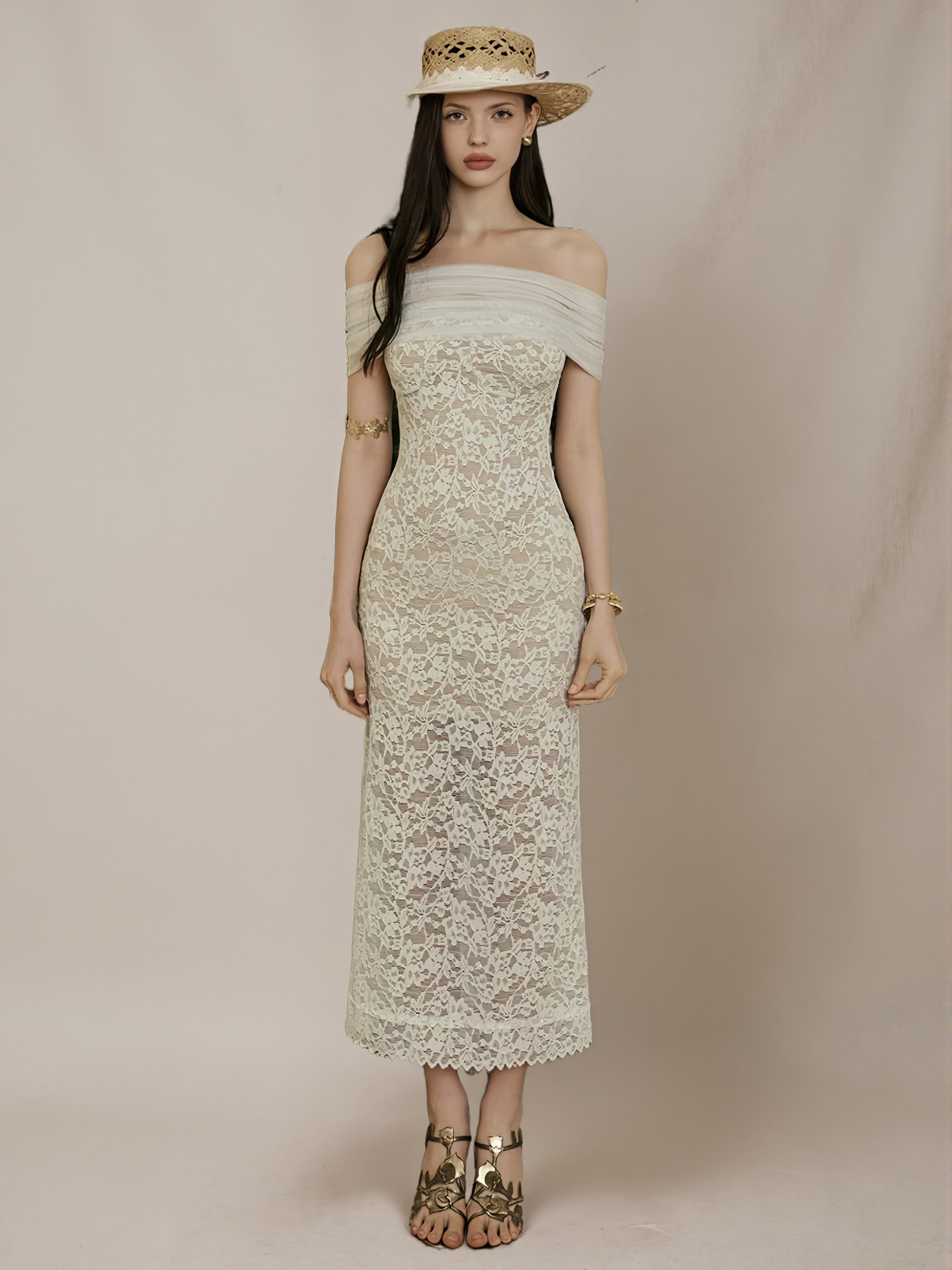 "Second Movement" Off-Shoulder Lace Dress