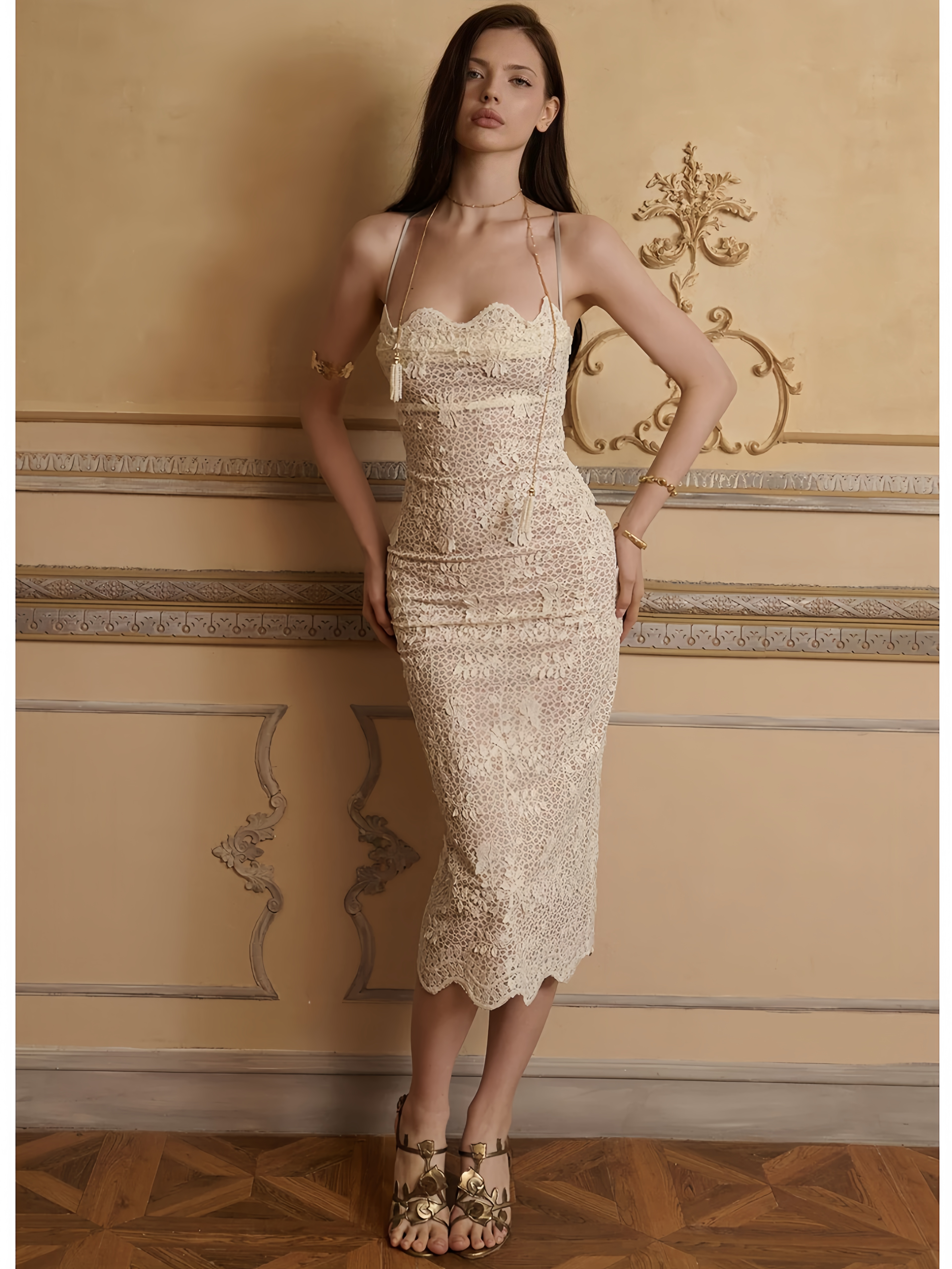 "Venetian Lover" 3D Full-Embroidery Butterfly Lace Dress