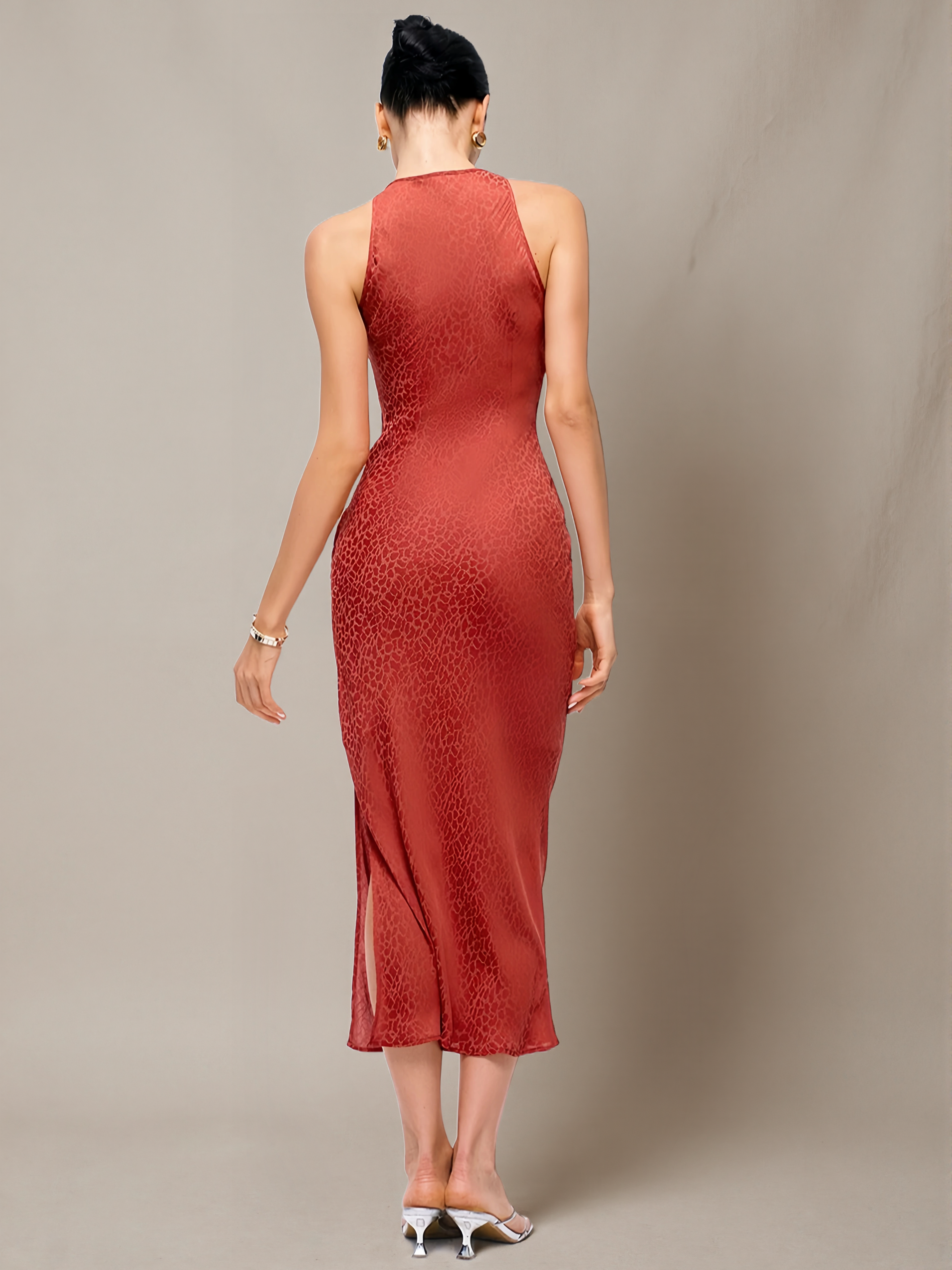 Leopard-print Satin Neo-Chinese QiPao Dress