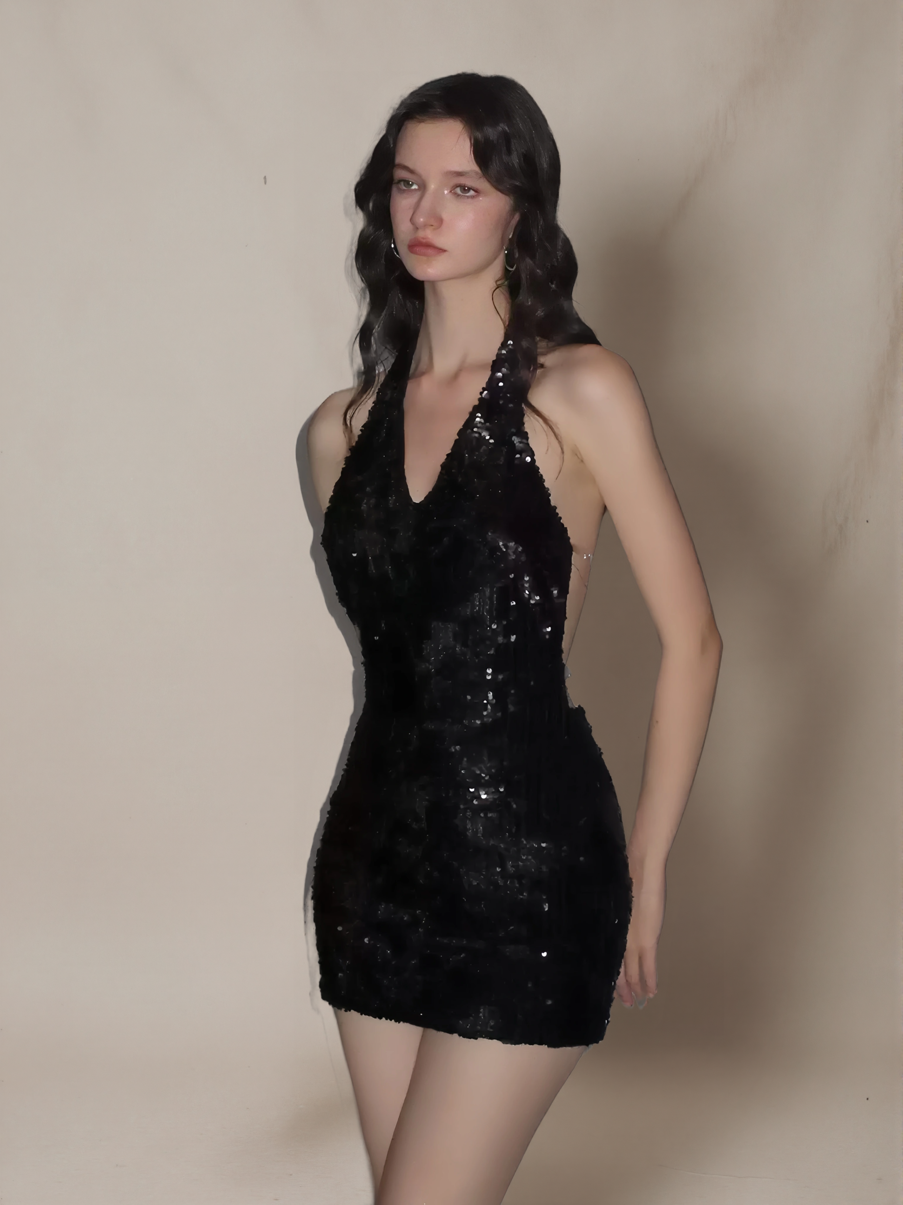 Velvet Sequin V-Neck Backless Mini Dress