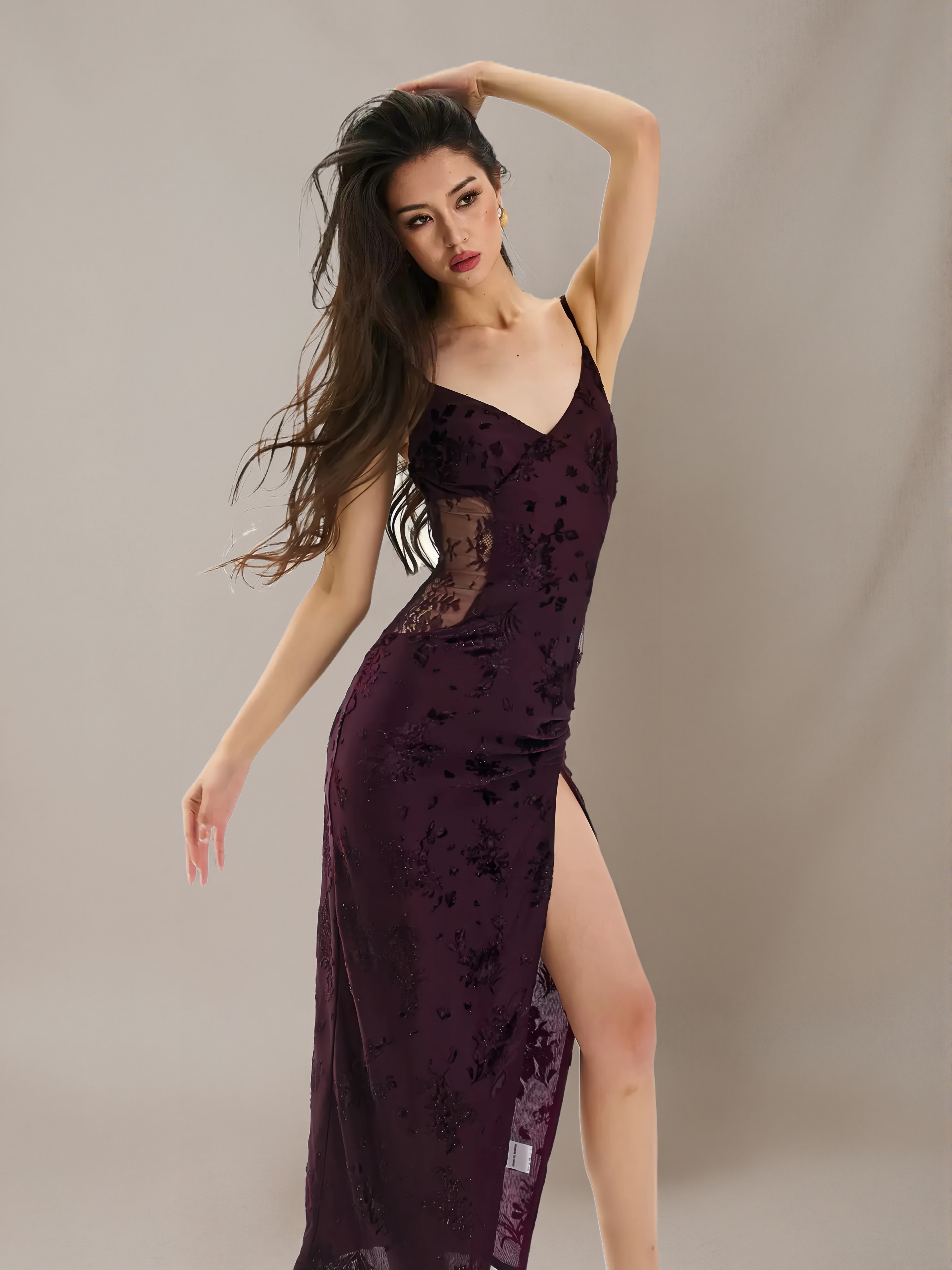 Lace-Panel Slit Cami Dress