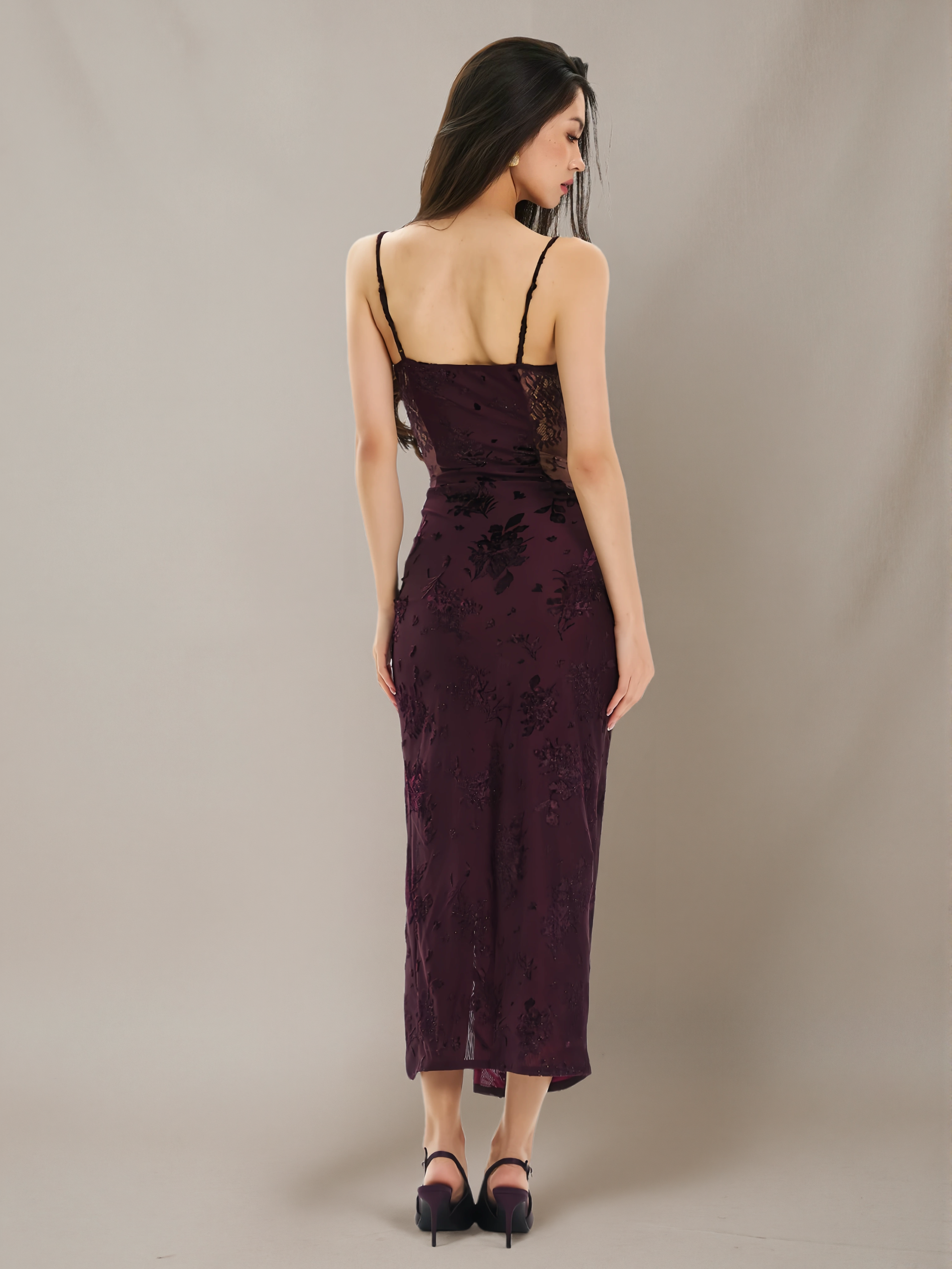 Lace-Panel Slit Cami Dress