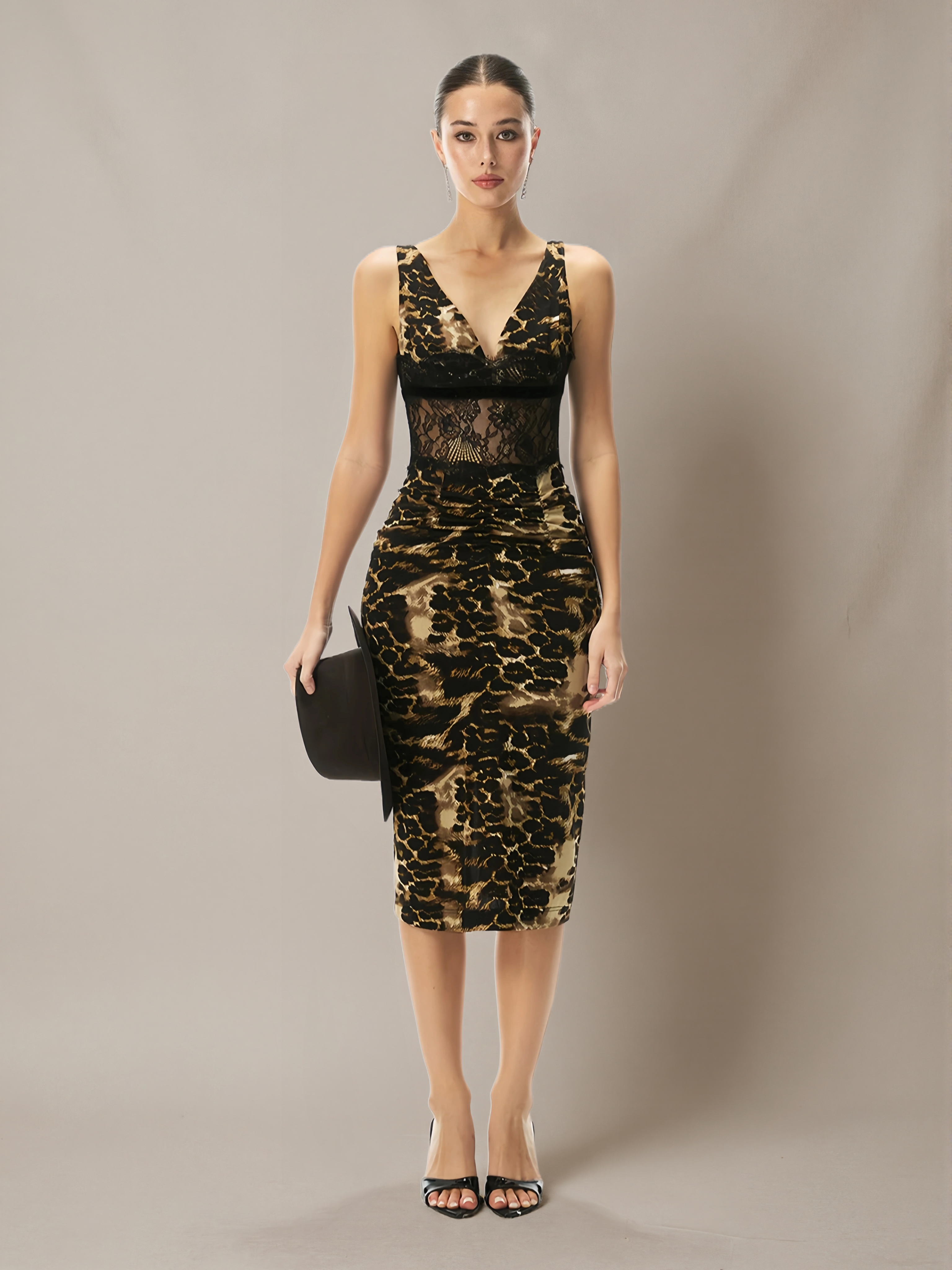 Lace Leopard-print Bodycon Dress