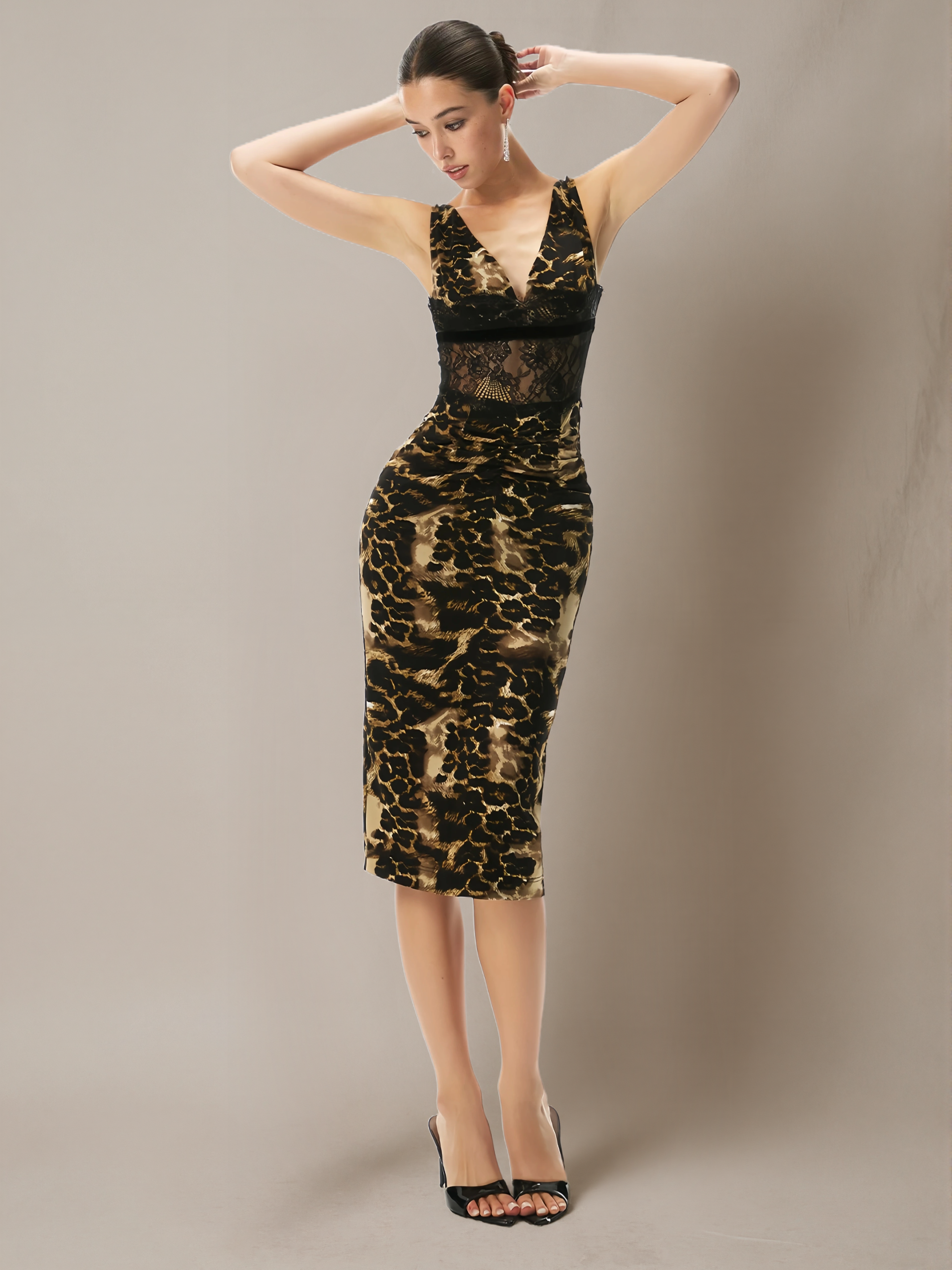 Lace Leopard-print Bodycon Dress