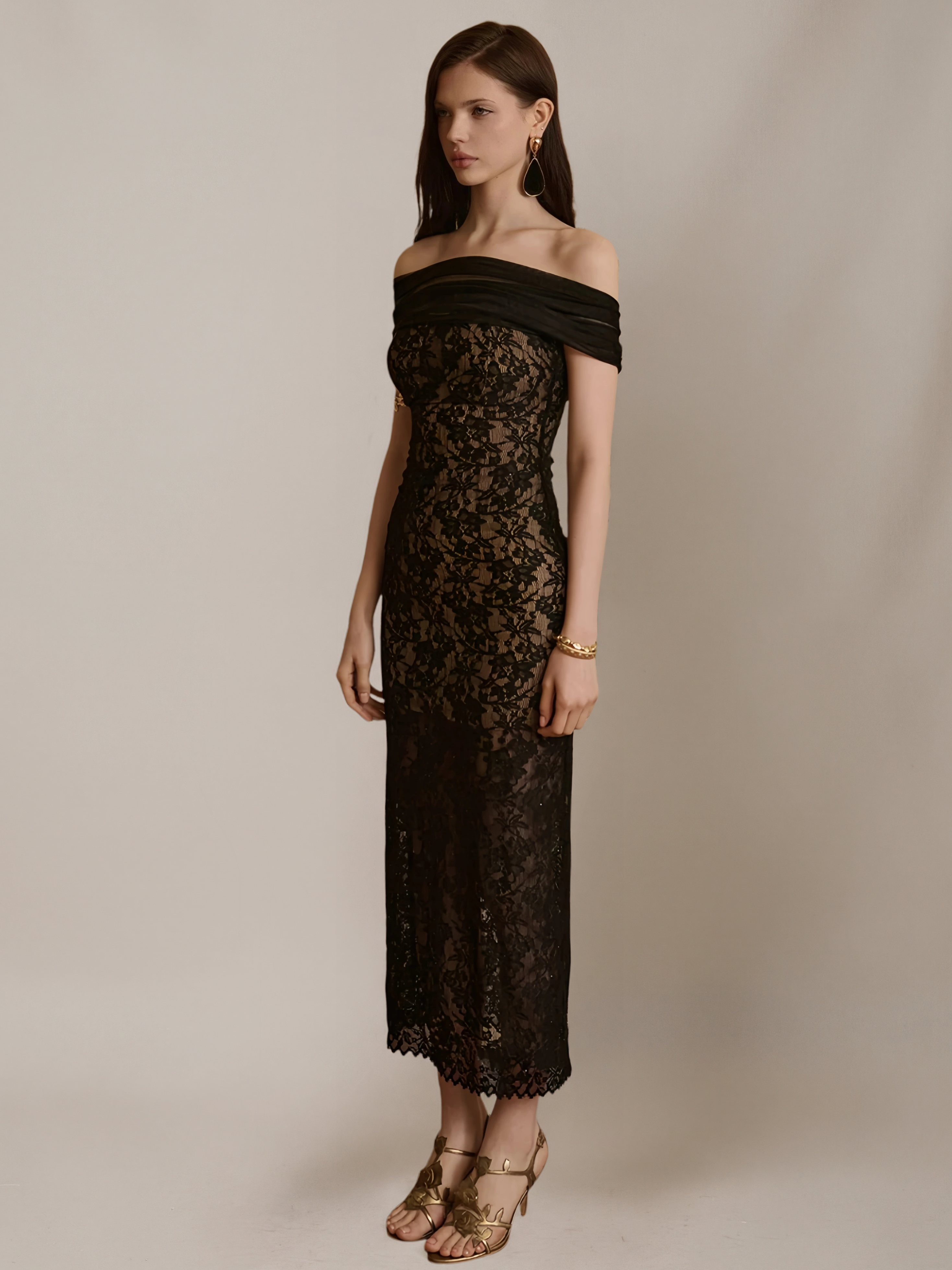 "Second Movement" Off-Shoulder Lace Dress
