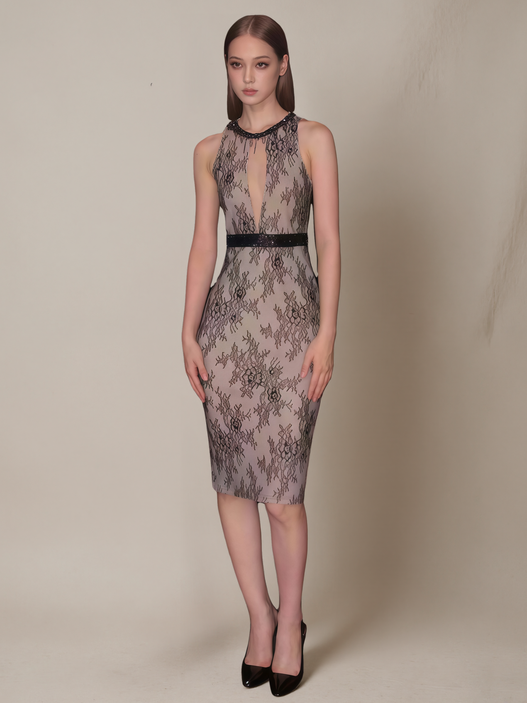 Black Cut-Out Lace Embroidered Dress