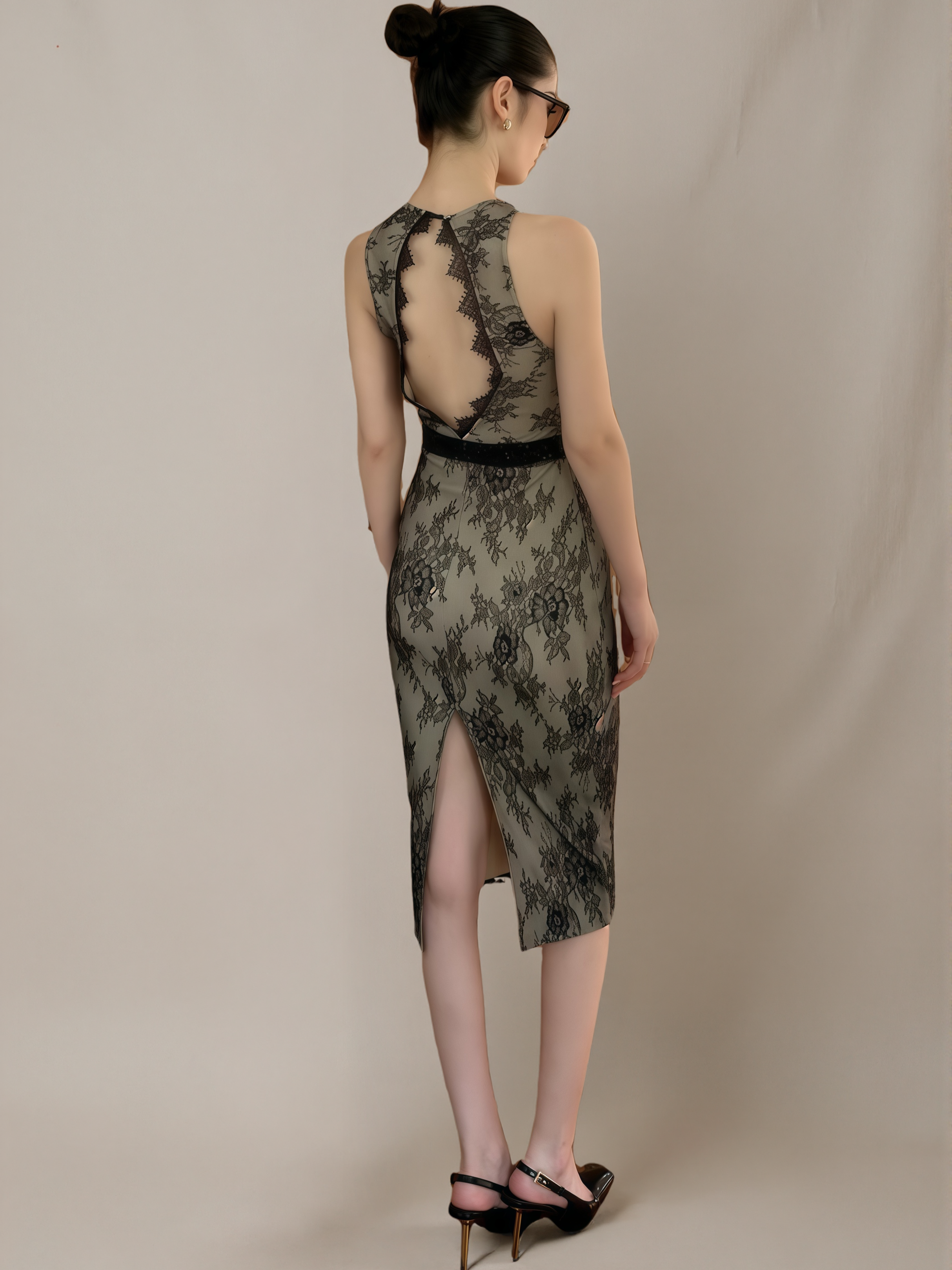 Black Cut-Out Lace Embroidered Dress