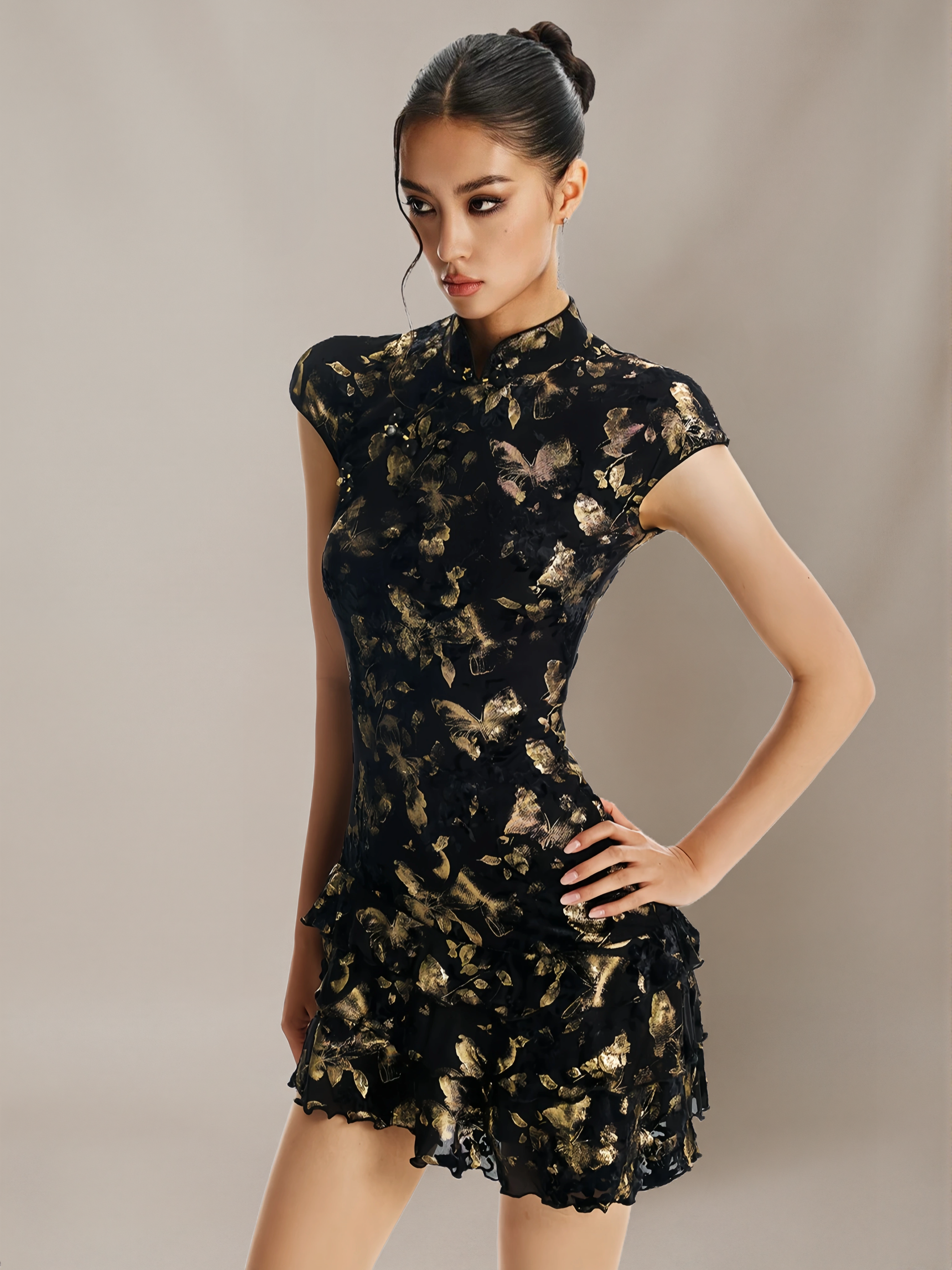 ‘Blossoms Every Night’ Floral Chinese-Style Modified Qipao Dress