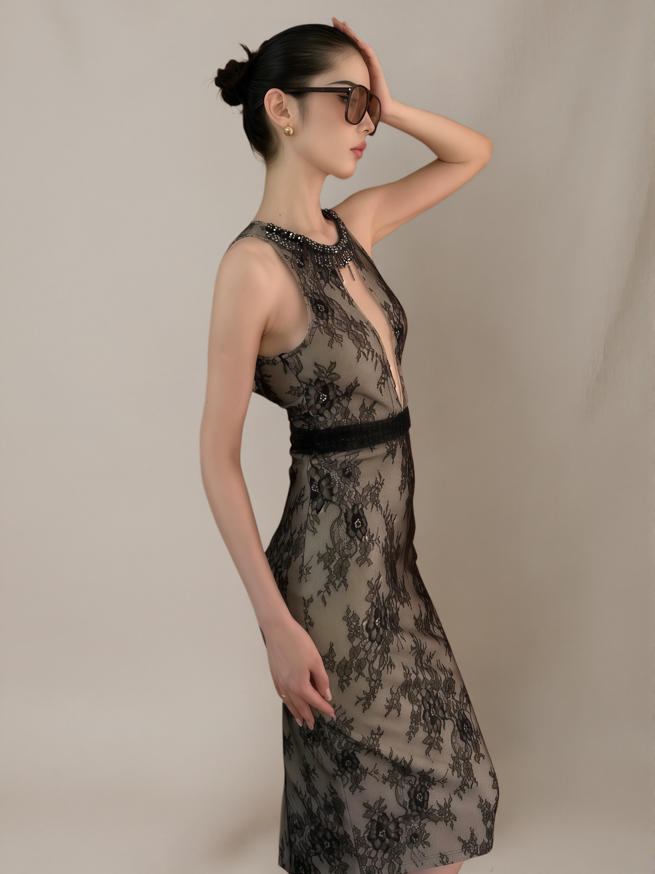 Black Cut-Out Lace Embroidered Dress