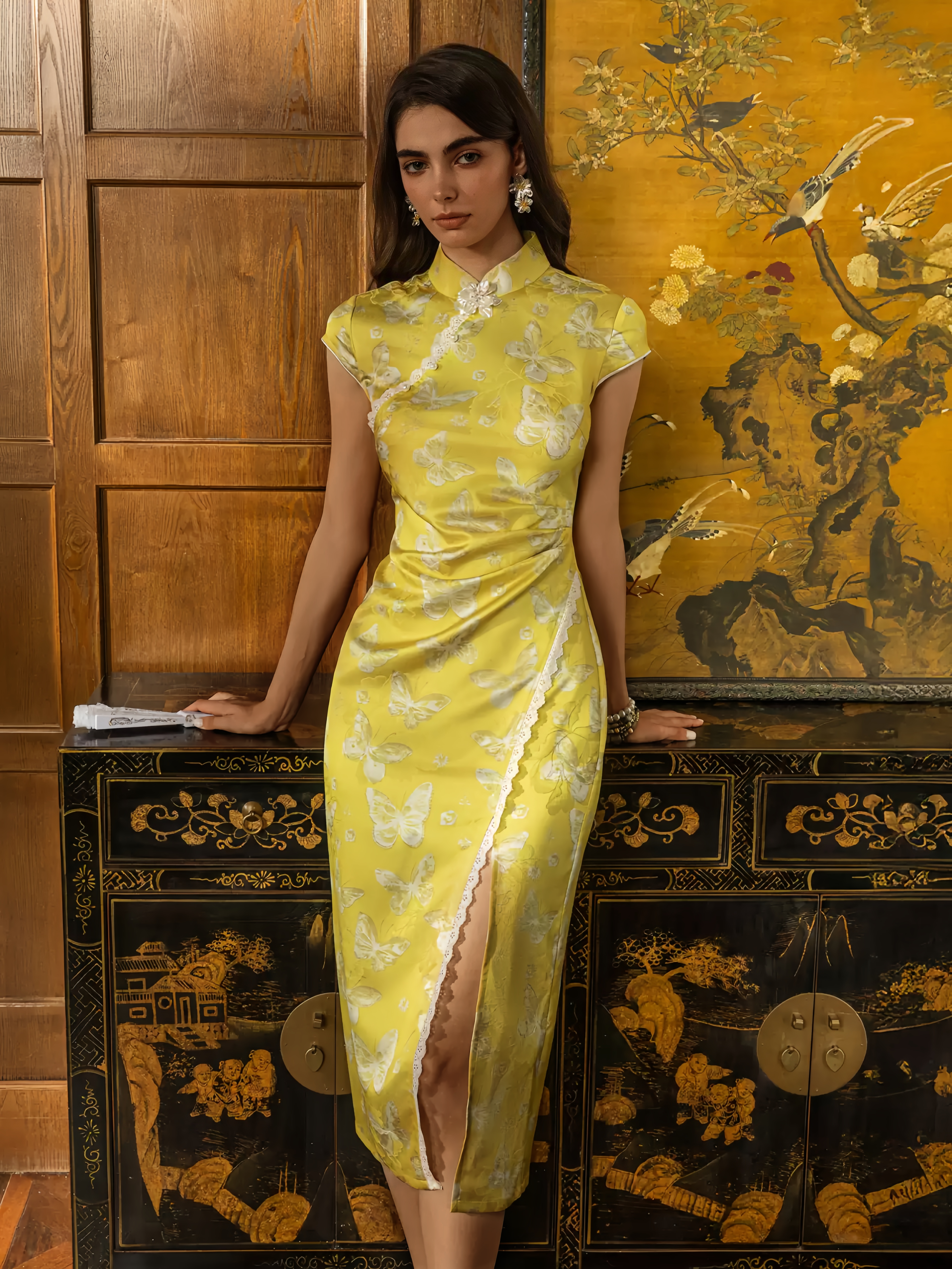 Pearl Lace Chinese-Style Improved Qipao Dress