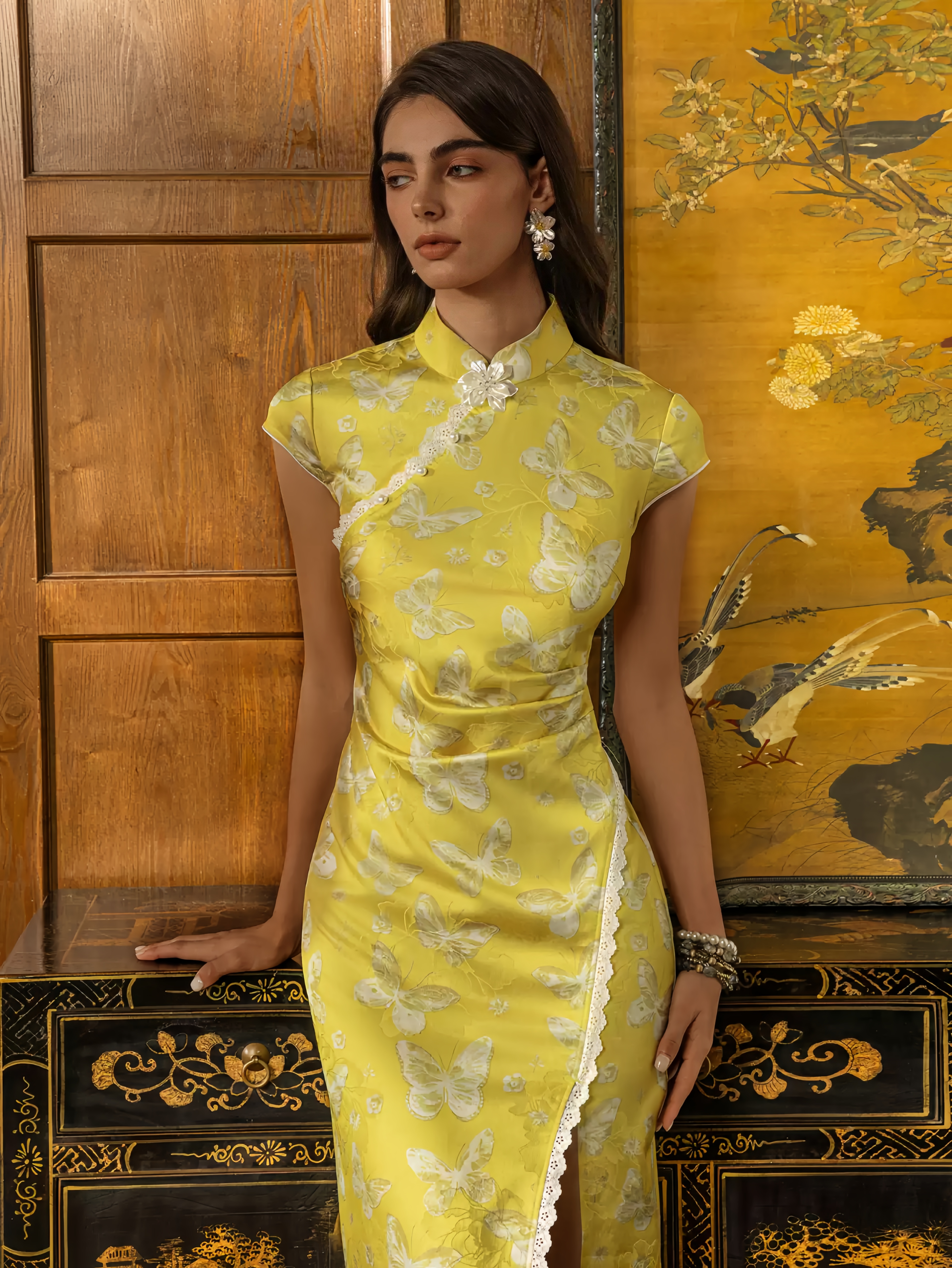 Pearl Lace Chinese-Style Improved Qipao Dress