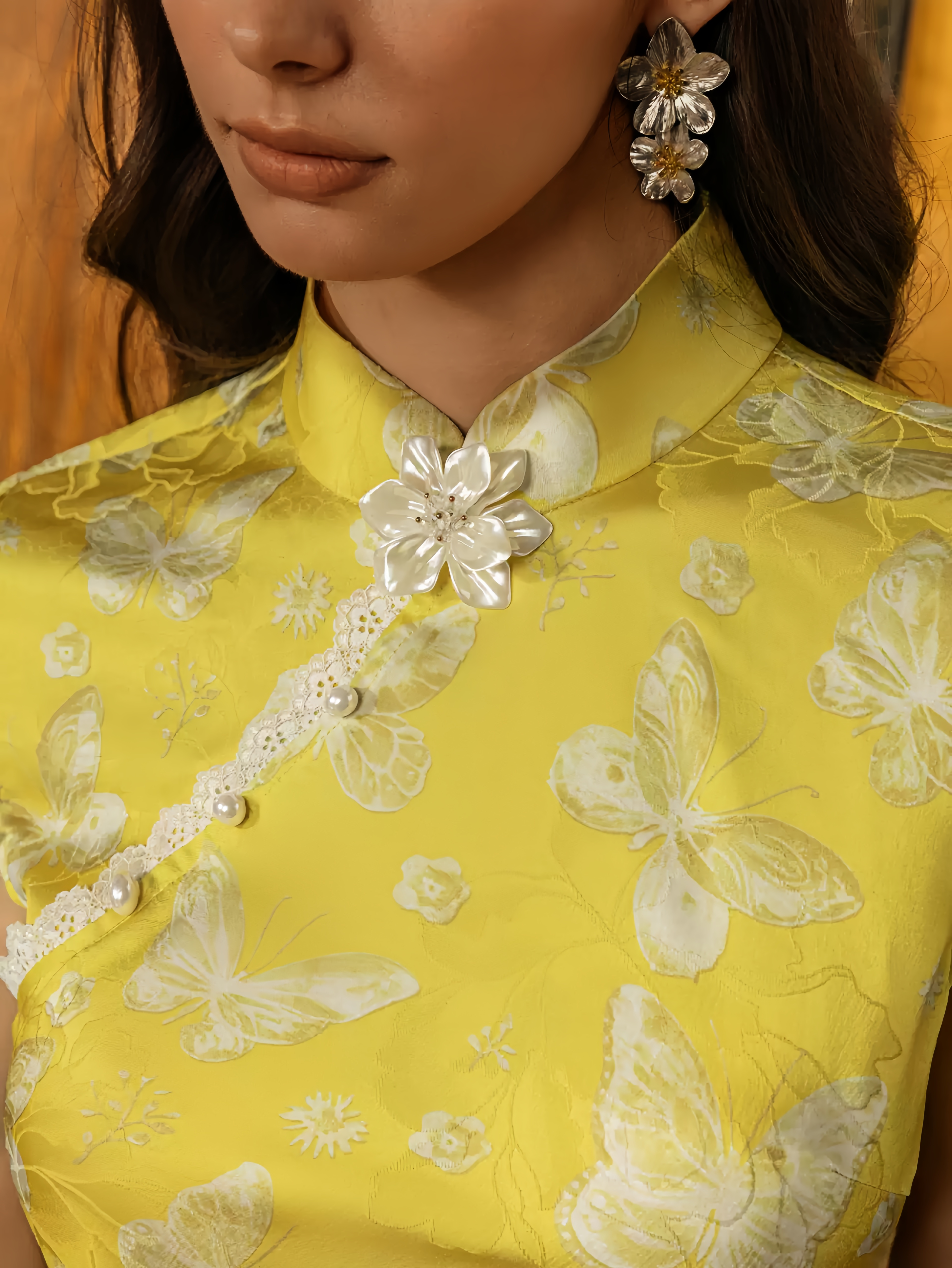Pearl Lace Chinese-Style Improved Qipao Dress