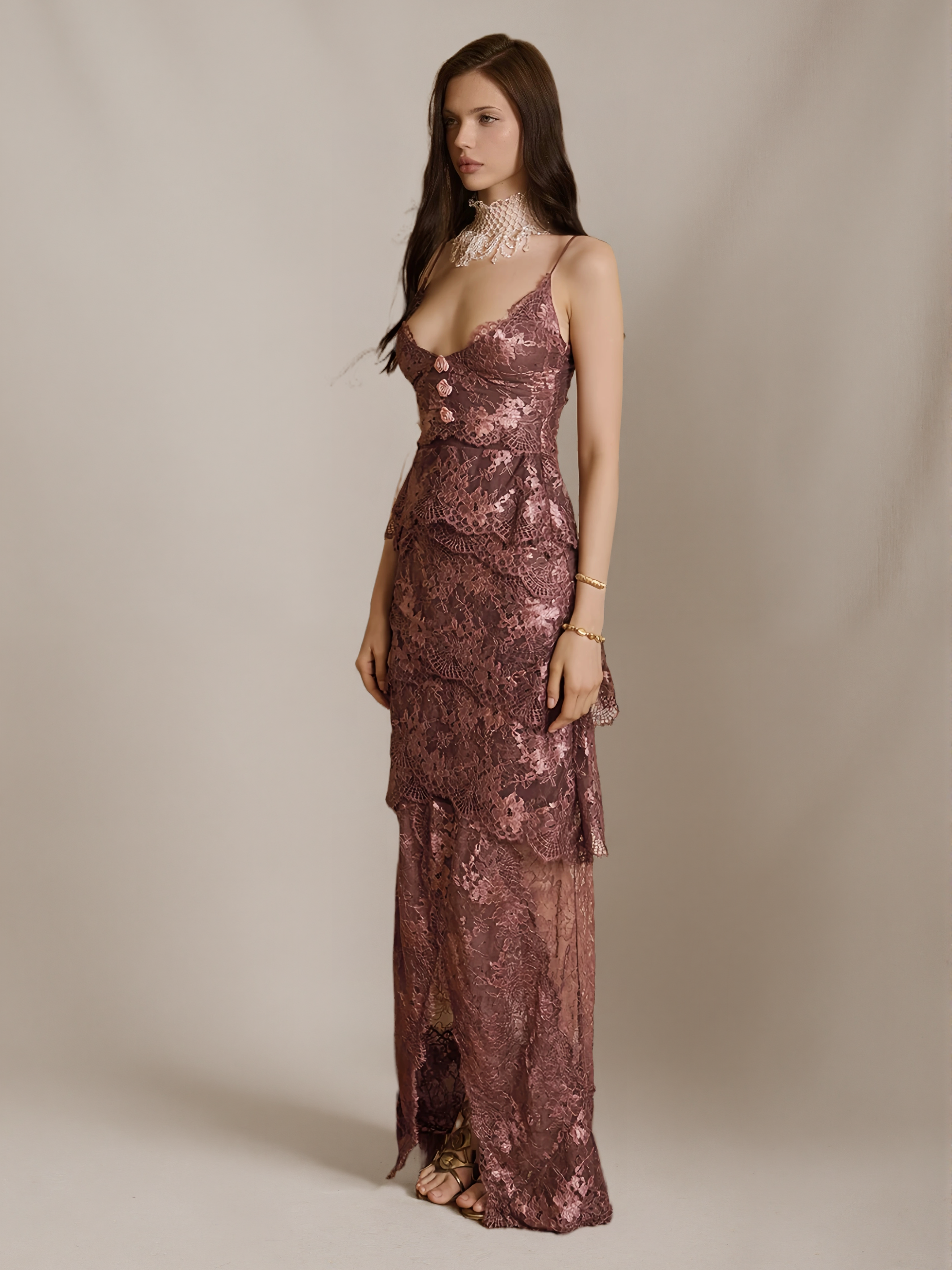 Burgundy Lace Two-Piece Cami Dress