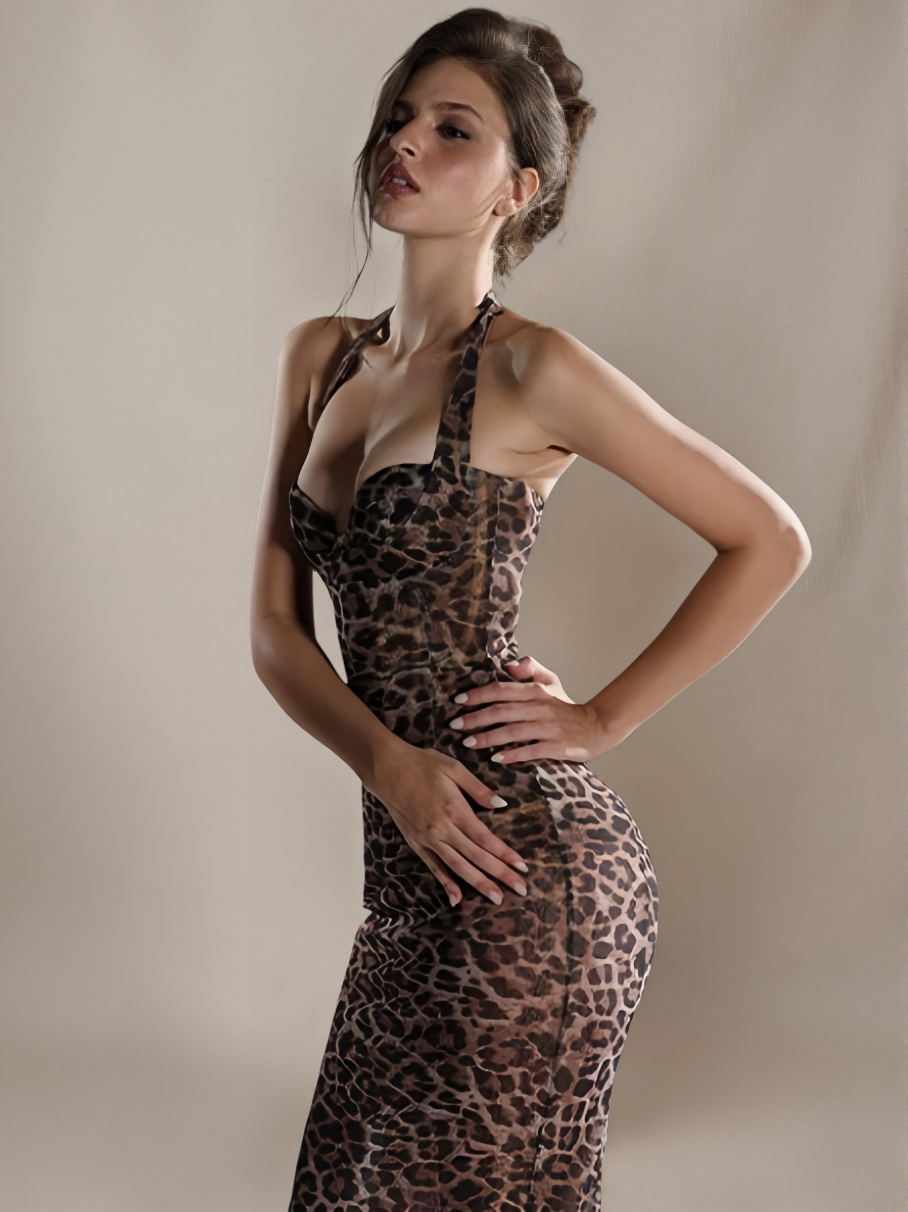 Boned Leopard-Print Dress