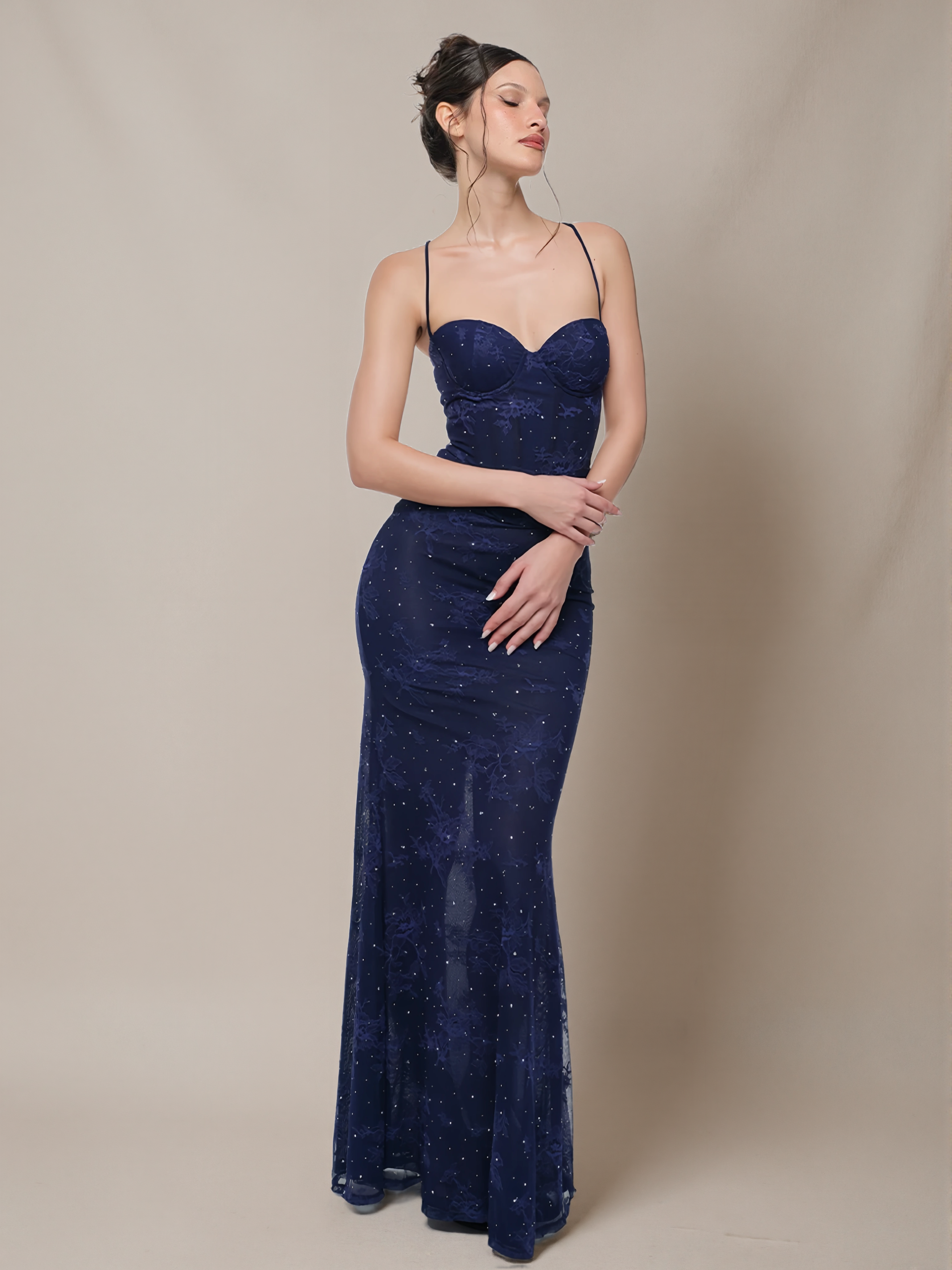 Double-layer Lace Boned-waist Dress